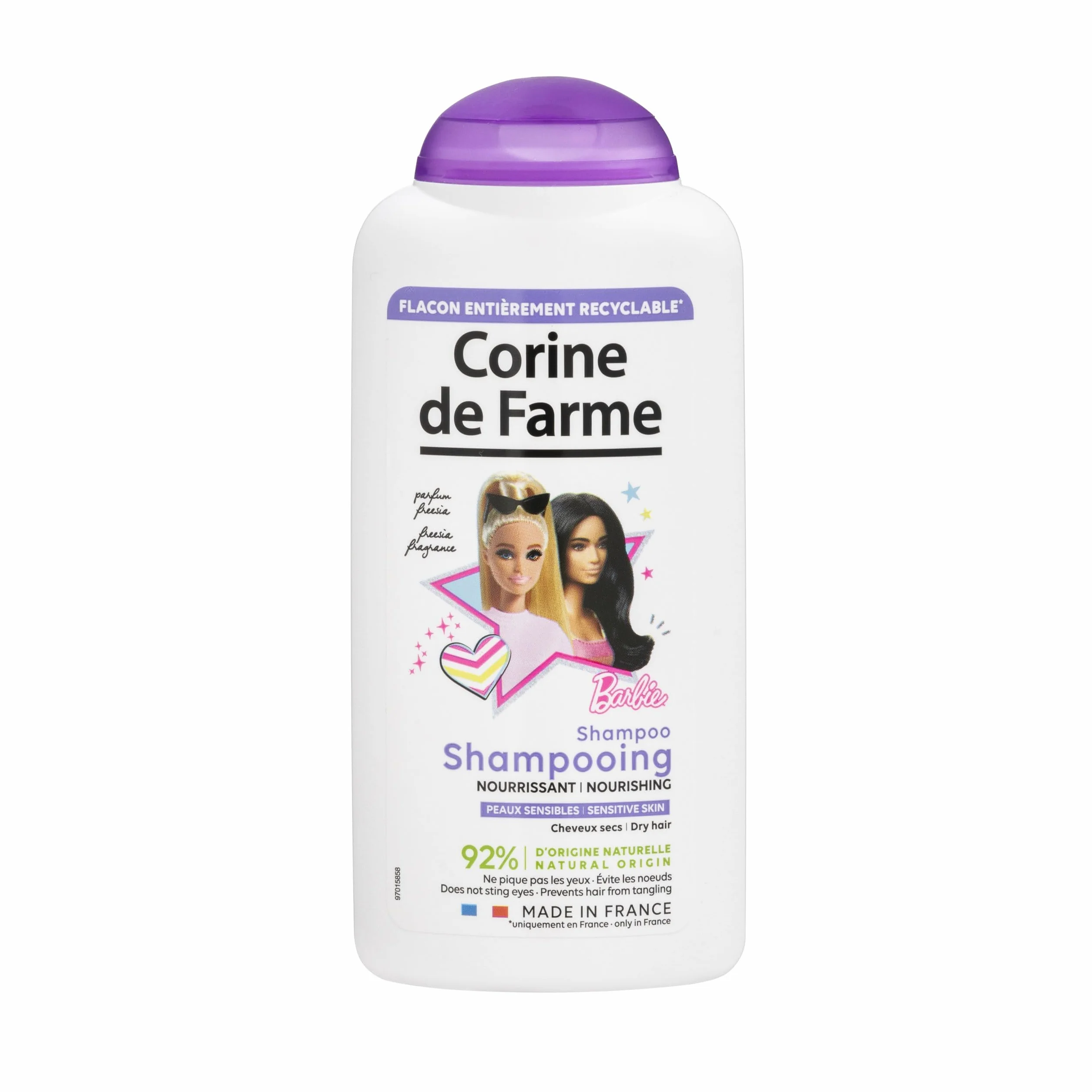 Corine de Farme, Barbie Shampoo Brillance 300ml - Szampon odżywczy do włosów dla dziewcząt, perfumy Frezja, miękka formuła, idealny do włosów dla lalek, Corine de Farme,