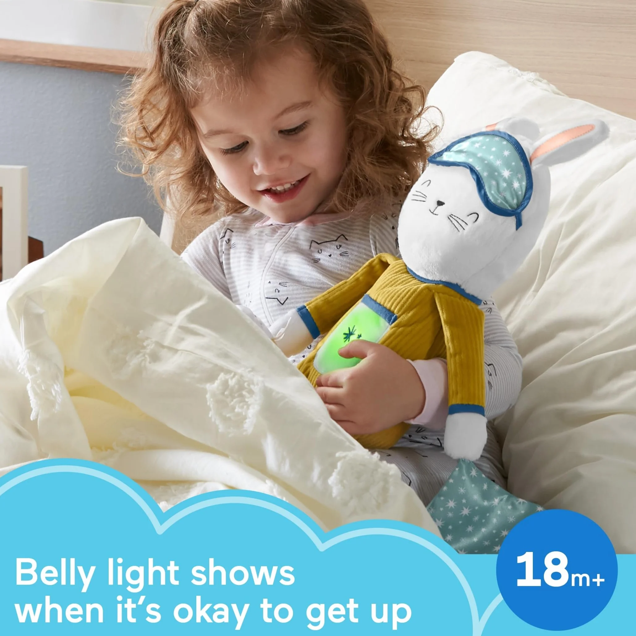Fisher-Price Króliczek Usypianka „Zaśnij ze mną” – uroczy uspokajacz do nauki zasypiania, miękka muzyczna zabawka dla dzieci ze światełkami i dźwiękami, GMN58