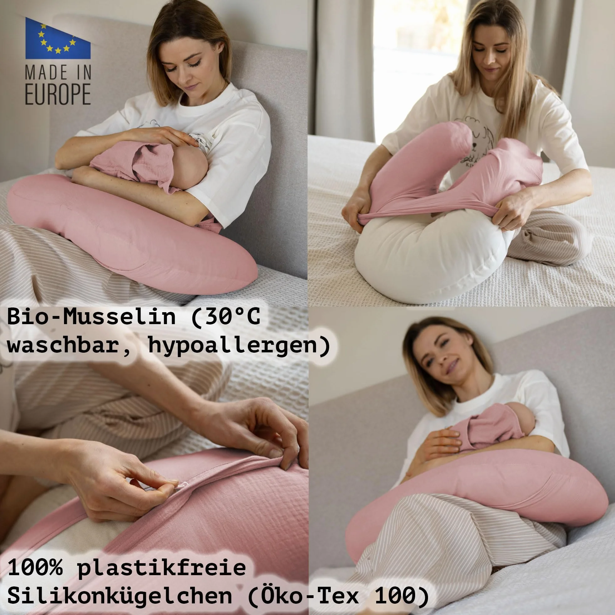 PaLulli® Muślinowa poduszka do karmienia piersią ze 100% bawełny muślinowej – poduszka do karmienia dla niemowląt, poduszka do karmienia dla niemowląt, oddychająca i nadająca się do prania, różowa