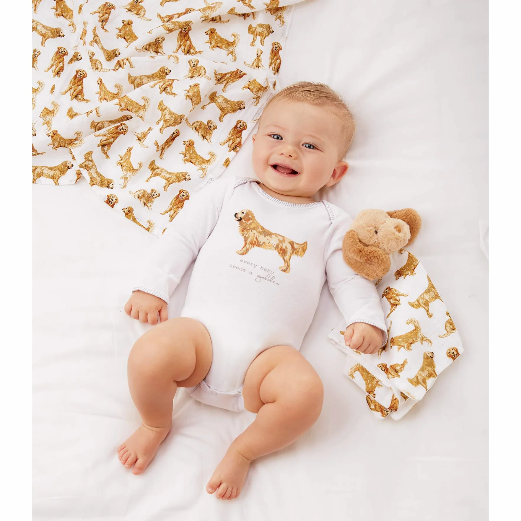 Mud Pie GOLDEN RETRIEVER MUSLIN SWADDLE KOC, bawełna, 119 x 119 cm