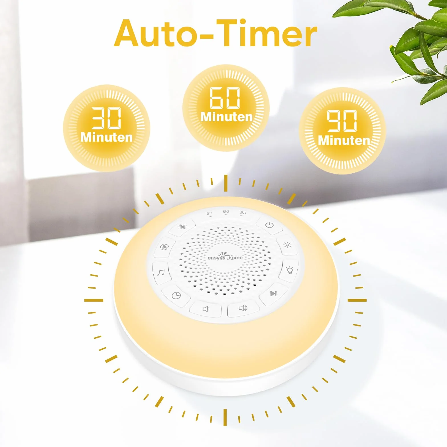 Easy@Home White Noise Machine: Przenośna pomoc w zasypianiu dzieci z białym hałasem | Lampka nocna | 26 kojących kołysanek i dźwięków natury | 3 ustawienia timera | 7 kolorowych oświetlenia i USB