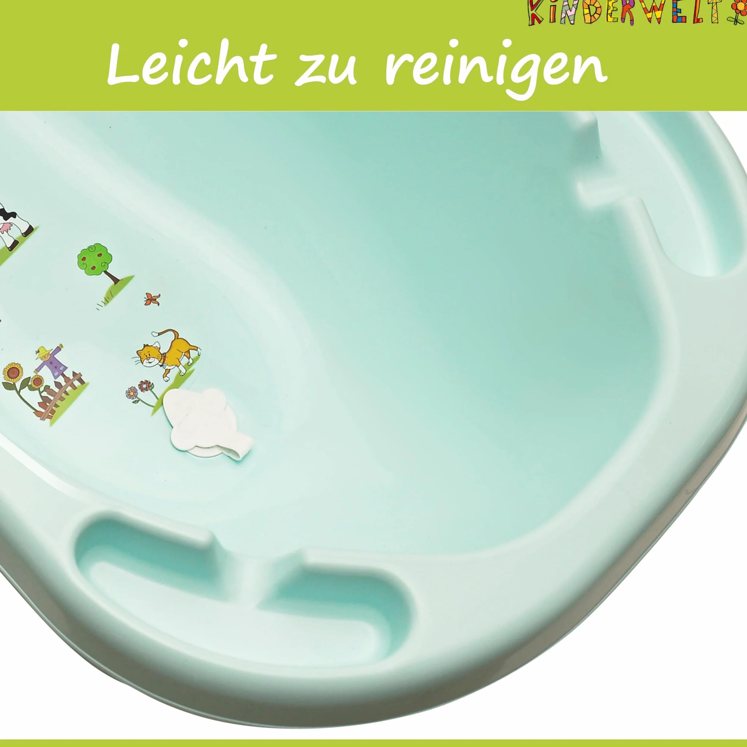 KiNDERWELT Wanna do kąpieli dla niemowląt 100 cm - Wanna do kąpieli dla dzieci z motywem Funny Farm - Bez BPA - Wanna do kąpieli dla niemowląt i noworodków - aqua