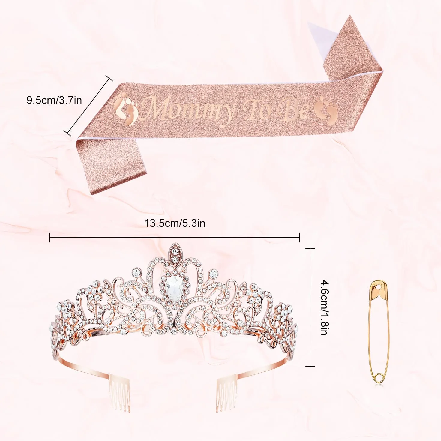 SAVITA Mom To Be Baby Shower Decorations, Mom To Be Sash Mom To Be Crown Mom To Be Sash Tiara dla Chlopców i Dziewczynek (Rózowe zloto)