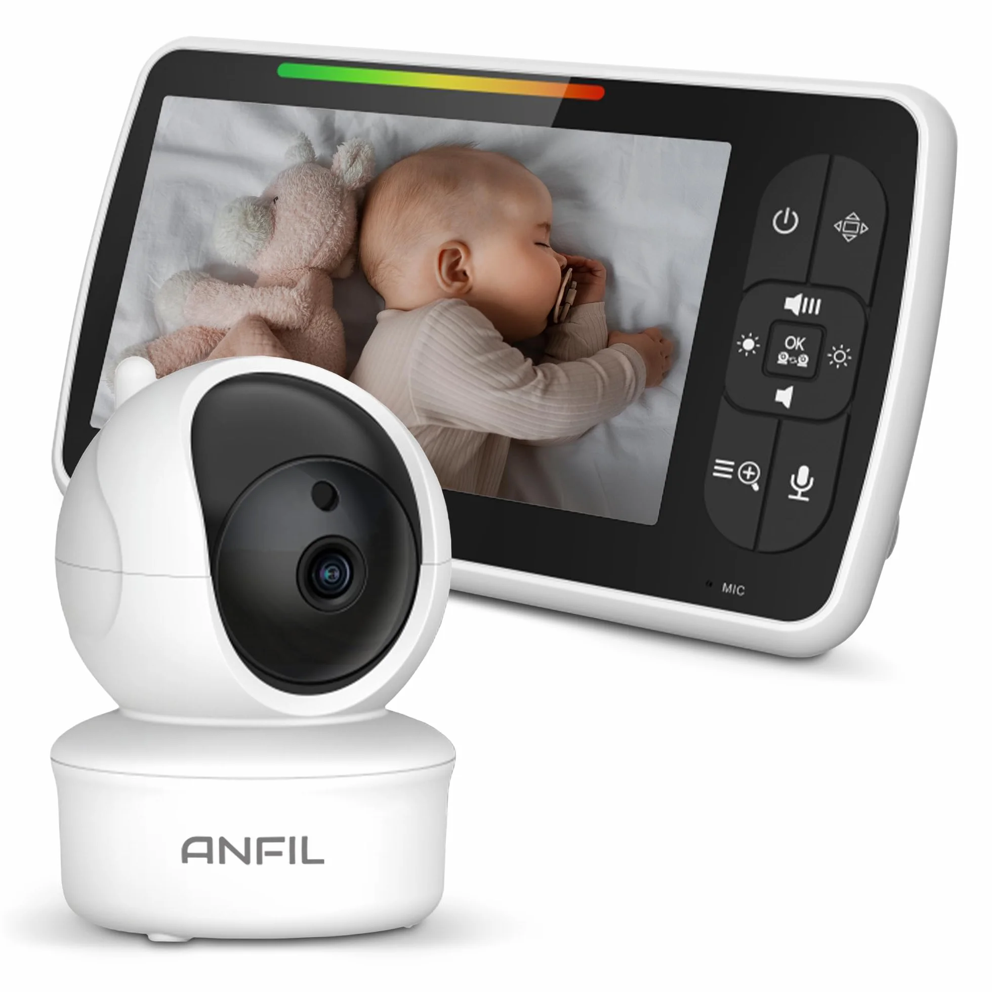 Monitor dla niemowląt z kamerą 5 cali, dwuosobowy dźwięk - System monitorowania z trybem VOX - 30 godzin pracy na baterii, temperatura, widzenie nocne - 355° Pan i 120° Tilt Zoom