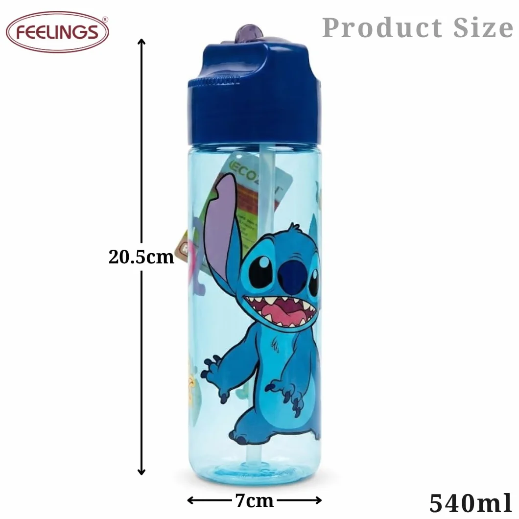Stor Oryginalna butelka na wodę Disney Stitch 540 ml Ecozen dla dzieci z odkręcaną nasadką i składaną wylewką zapobiegającą rozpryskiwaniu