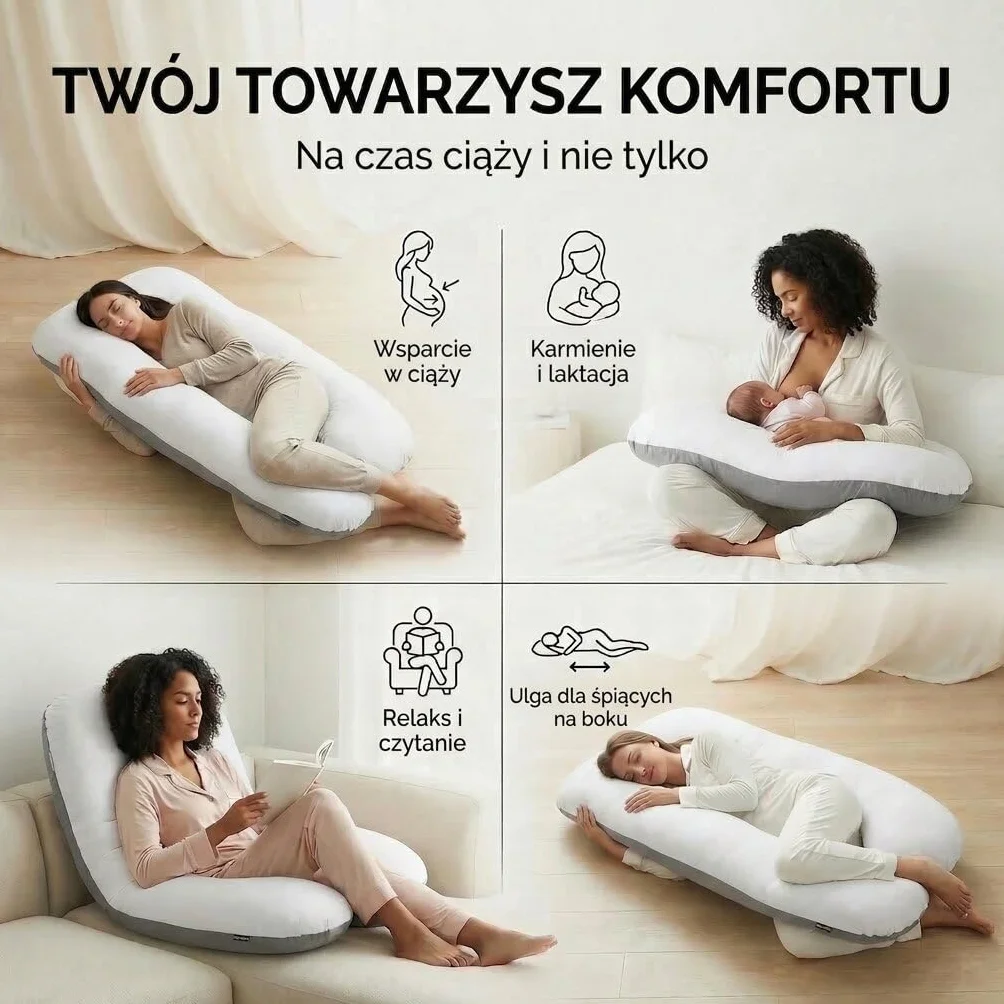 Poduszka ciążowa SMOOTHY XXL w kształcie litery U 150x80 cm, ze zdejmowaną poszewką bawełnianą