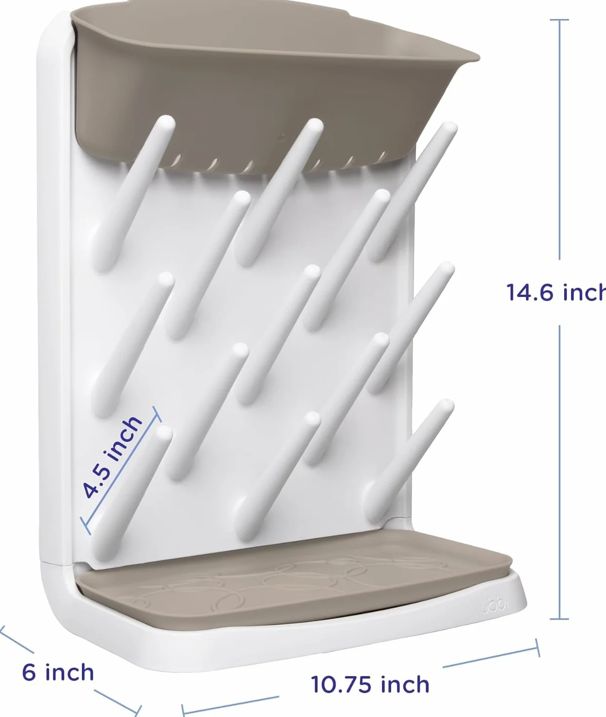 Ubbi Vertical Baby Bottle Drying Rack, Space Saving Countertop Drying Rack Baby Accessory, taupe