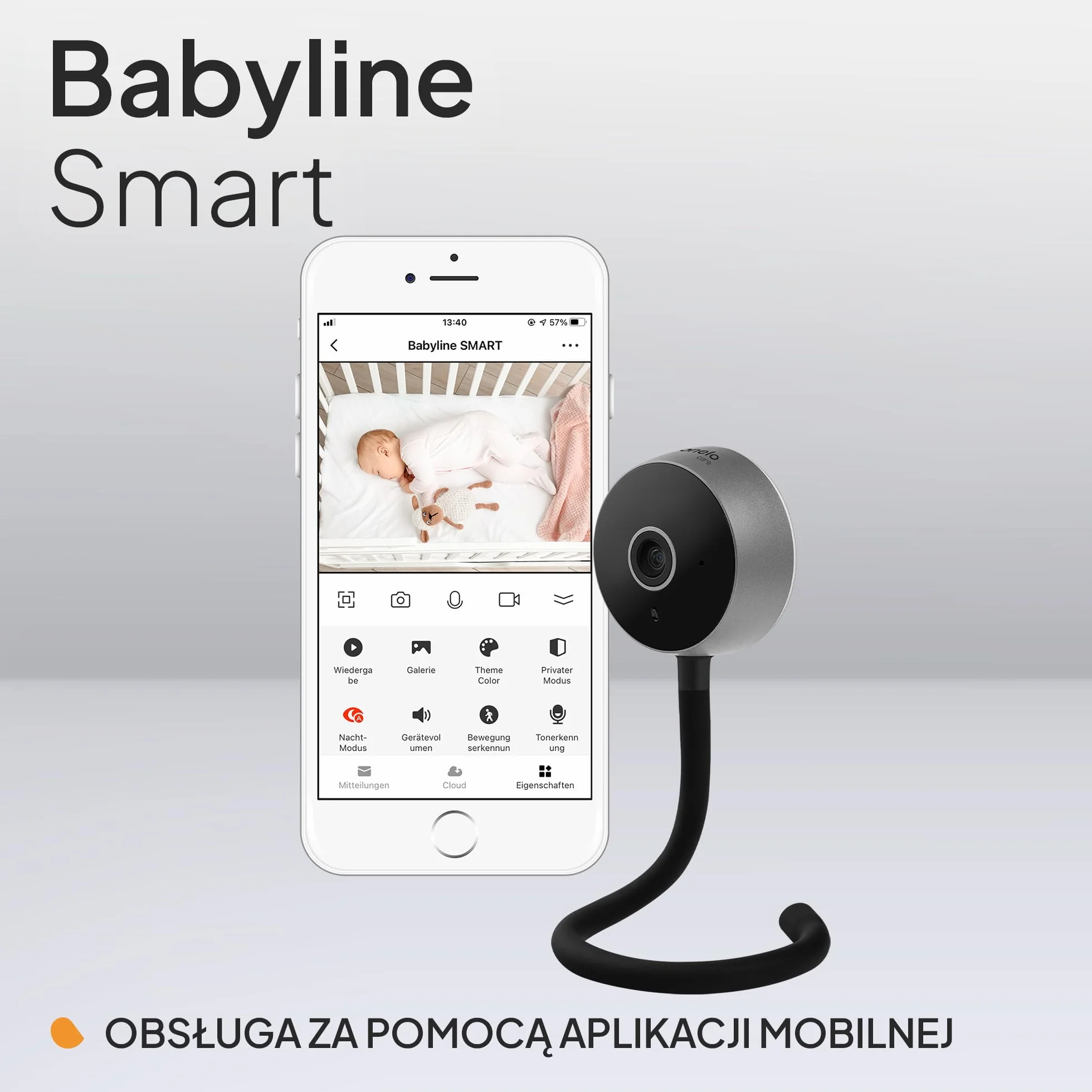 Lionelo Care Babyline Smart inteligentna niania elektroniczna, kamera dla niemowląt Wi-Fi, widoczność w ciemności