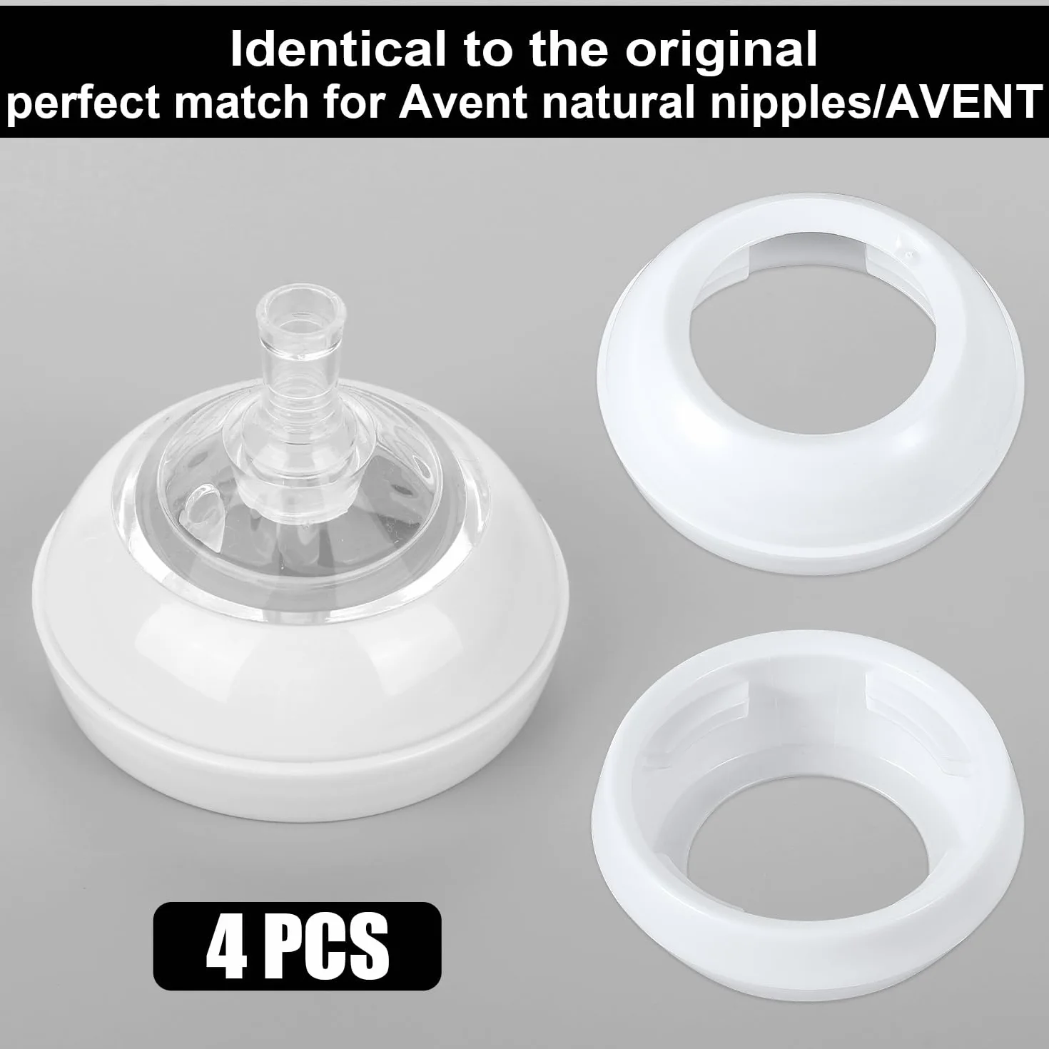 4 szt. Wymienne Pierscienie na Smoczki Butelek dla Niemowlat do Philips Avent Butelki, Bez BPA Pierscienie na Smoczki Butelek Kompatybilne z Avent Butelki z Naturalnego Plastiku i Szkla