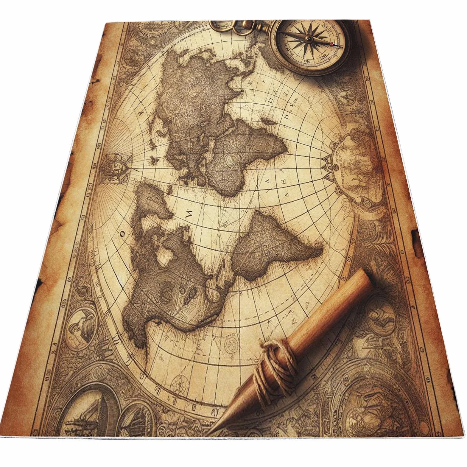 Dywan Mapa Świata Brązowy 140x200 cm Antypoślizgowy Nowoczesny