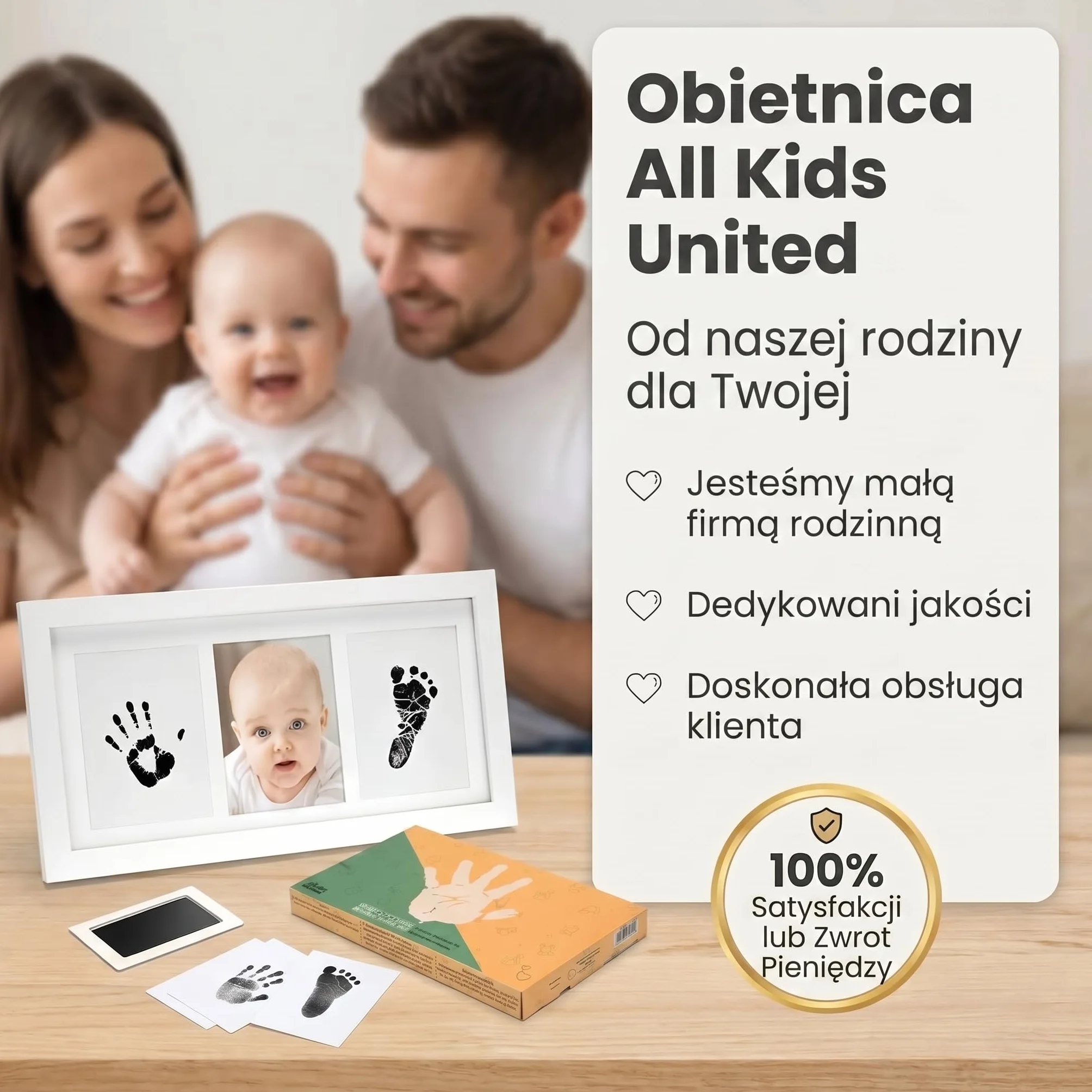 Baby Photo Frame Imprint/Ink Set - ramka na odciski dłoni, stóp i zdjęcia; zestaw upominkowy z okazji narodzin, chrztu, rozstania z dzieckiem itp. 3-częściowy biały (Atrament)