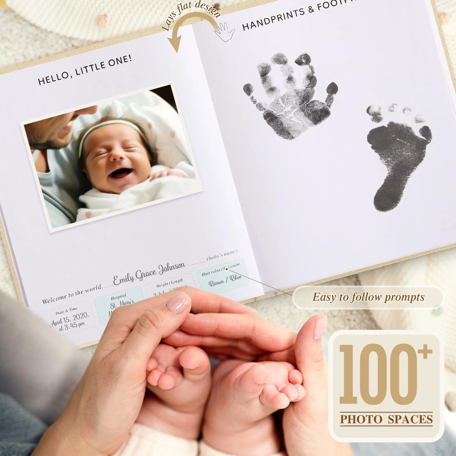 Lanpn Album ze zdjęciami dla dziecka Pierwszy 5 Rok, The Story of Your Baby Memory Book, Pamiętnik Baby Book, Dziennik dla noworodków Prezent (beżowy, angielski, 154 strony)