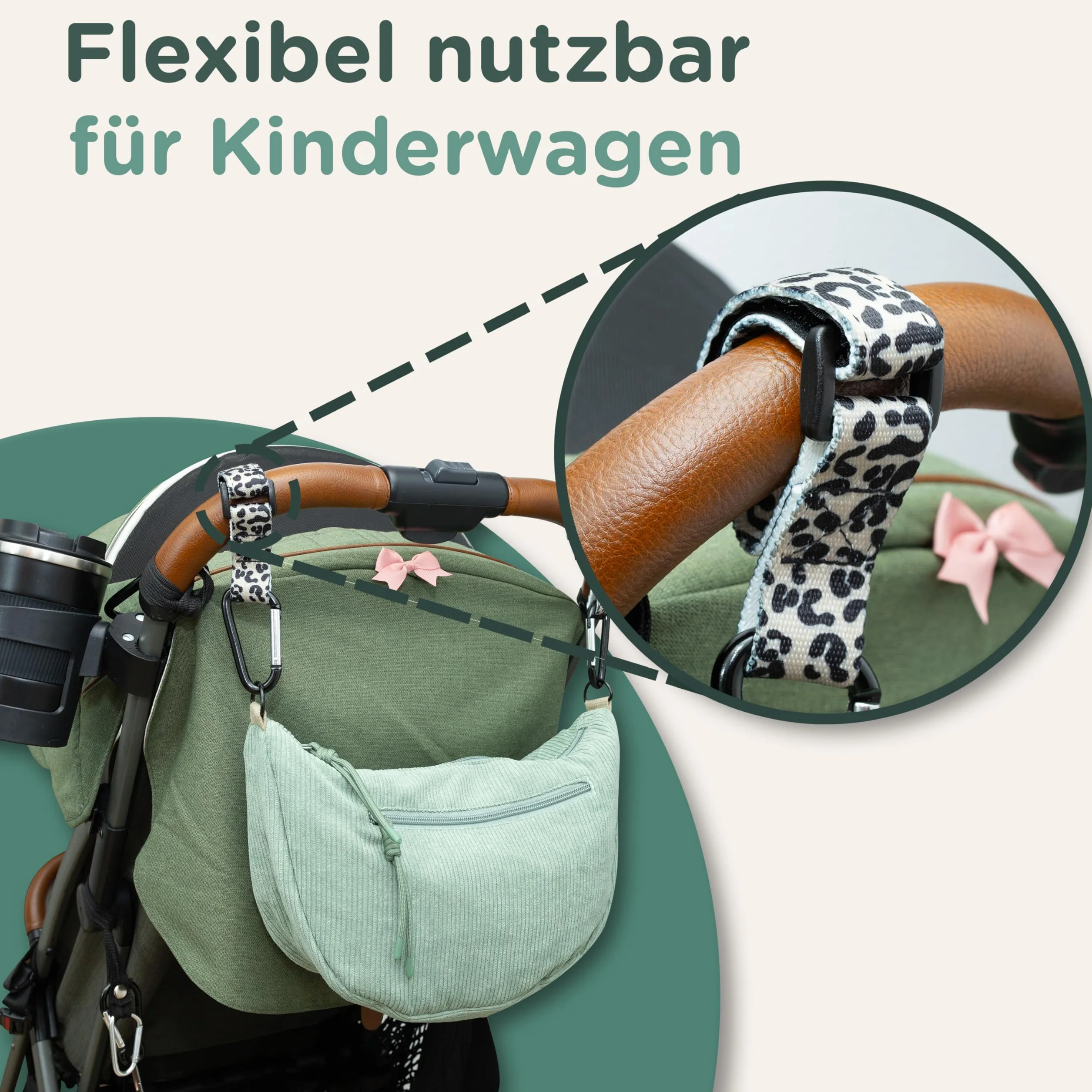 Jubi Torba do przewijania Moon Bag ze sztruksu miętowego – organizer do wózka dziecięcego z mocowaniem do wózka dziecięcego, torba crossbody dla kobiet, mała torba do przewijania z przegródkami i