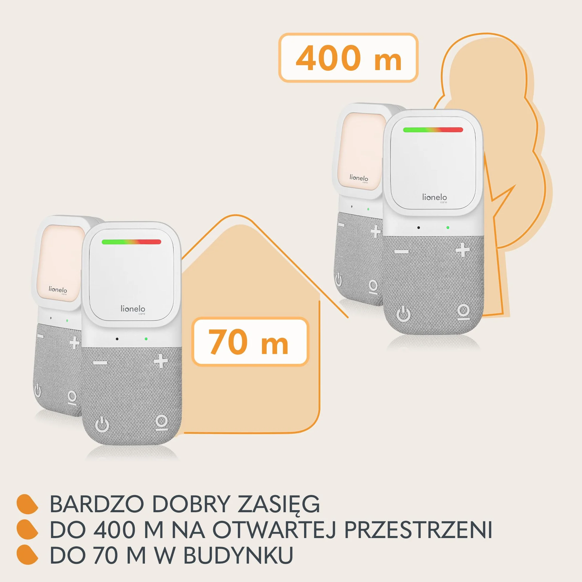 LIONELO Babyline 2.2 Niania Elektroniczna Audio z Lampką Nocną, Zasięg do 400 m Dwustronna Komunikacja Tryb Oszczędzania EcoVox, Alarmy, Bateria do 12 h, Regulacja Głośności