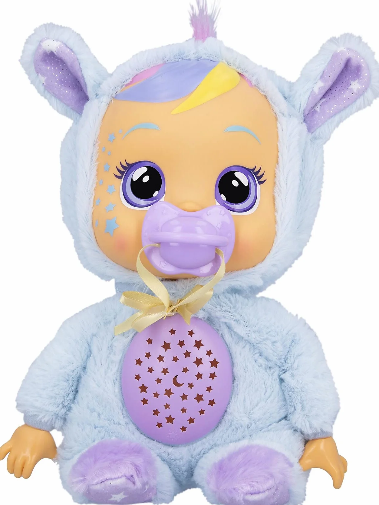 CRY BABIES Goodnight Gwiaździste niebo Jenna/Sleepy Time lalka niemowlęca ze światłami LED, łzy, kołysanki i projektor gwiazd, lampka nocna - lalka na dobranoc dla dzieci w wieku 18 m