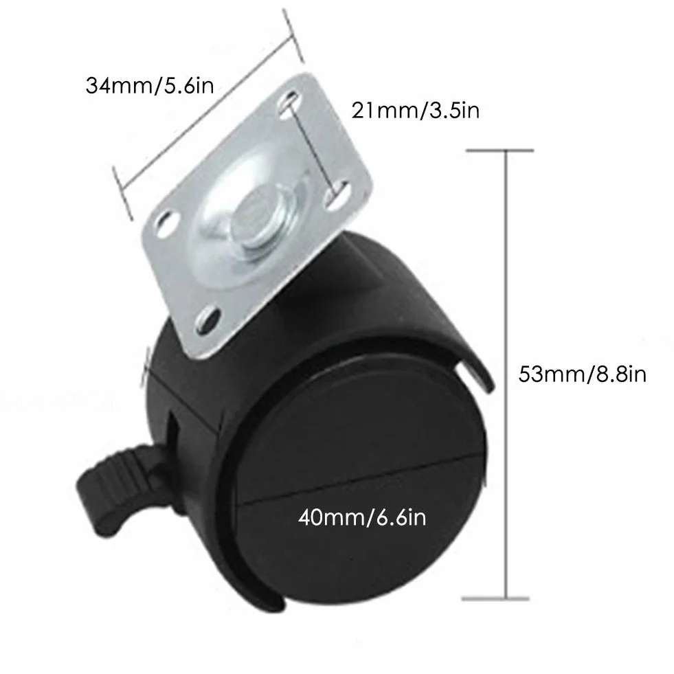Kółka meblowe z podwójnym kołem, Tiberham 40 mm obrotowe 360° nylonowe kółka z hamulcem, wytrzymałe nieoznakujące uniwersalne obrotowe kółko kółkowe z płytką mocującą (opakowanie 6 szt.)