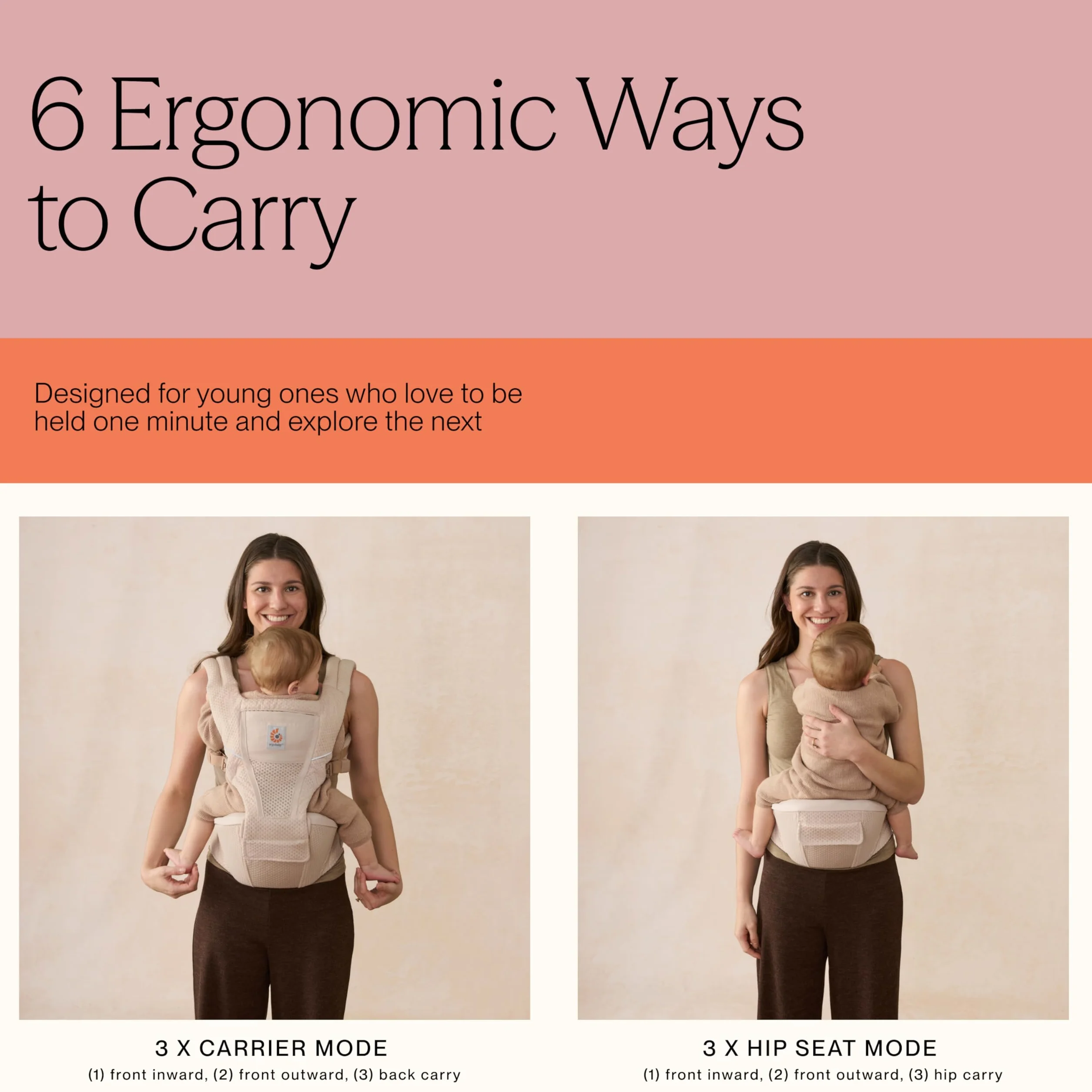 Ergobaby Alta Hip Seat nosidełko dla niemowląt z siedziskiem biodrowym dla niemowląt i małych dzieci od 4 miesięcy (5,5 kg – 20,4 kg), nosidełko biodrowe, z miękką siateczką SoftFlex