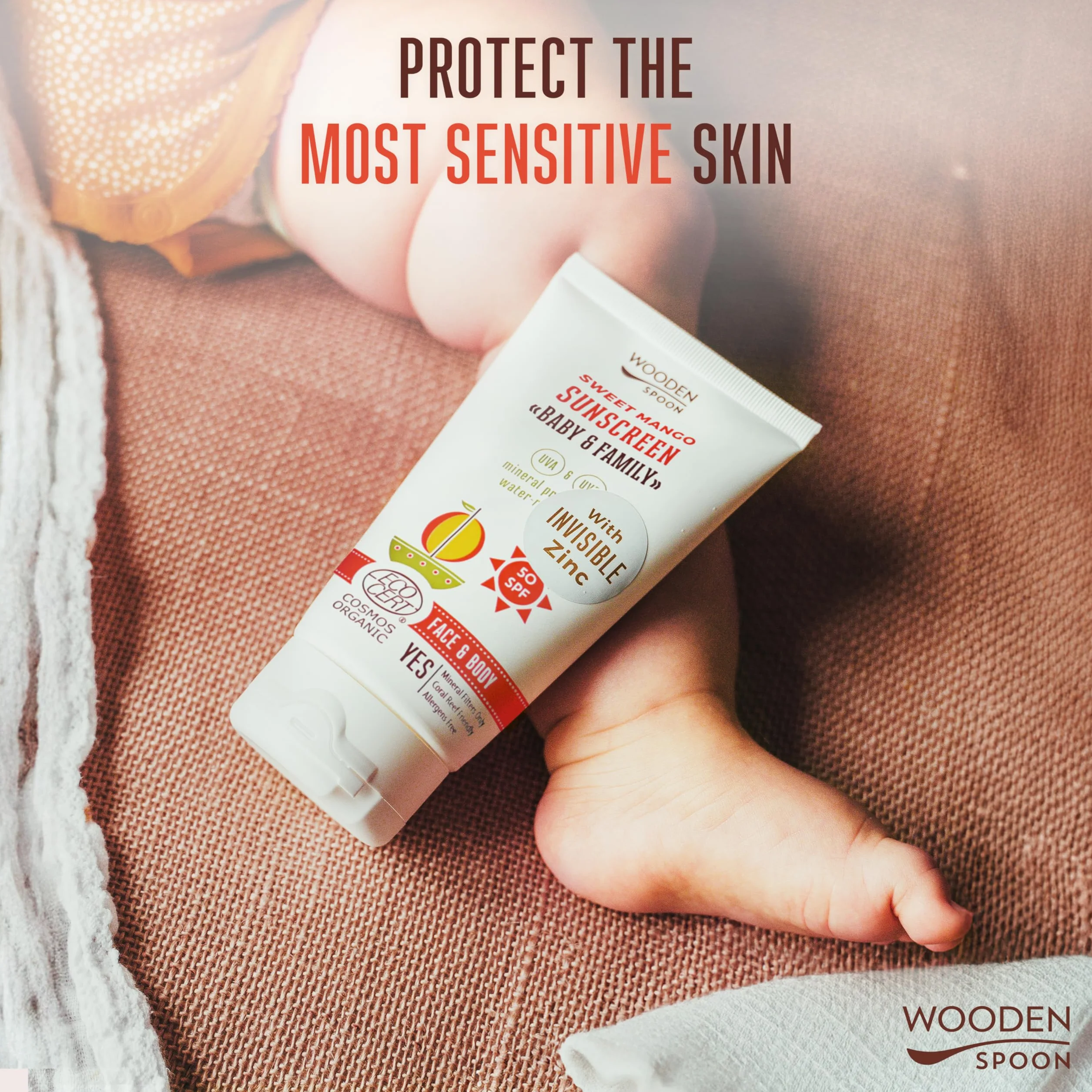 Organiczny krem przeciwsłoneczny Baby & Familie SPF 50 UVA UVB słodkie mango 150 ml