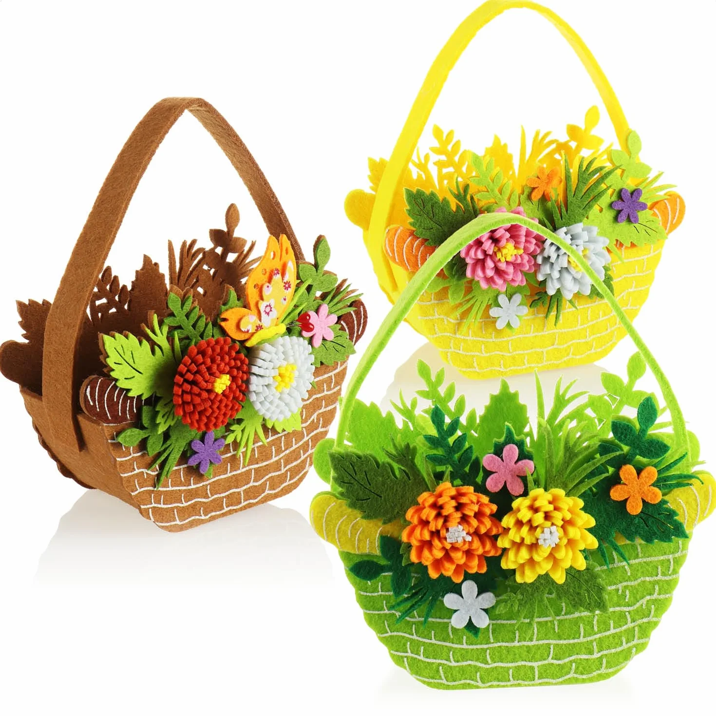 COM-FOUR® 3x Koszyczek wielkanocny z filcu - koszyczek do wypelnienia - filcowa torebka do rozdania - gniazdko wielkanocne w jasnych kolorach (3 kieszenie - 16x12cm)