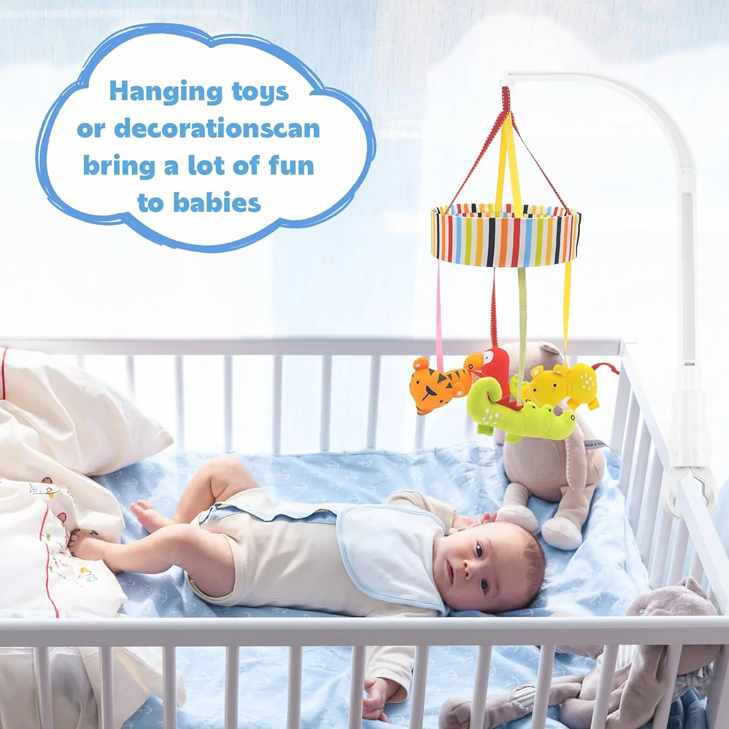 Uchwyt do karuzeli nad łóżeczko dziecięce, Zdejmowany stelaż, Regulowany uchwyt
