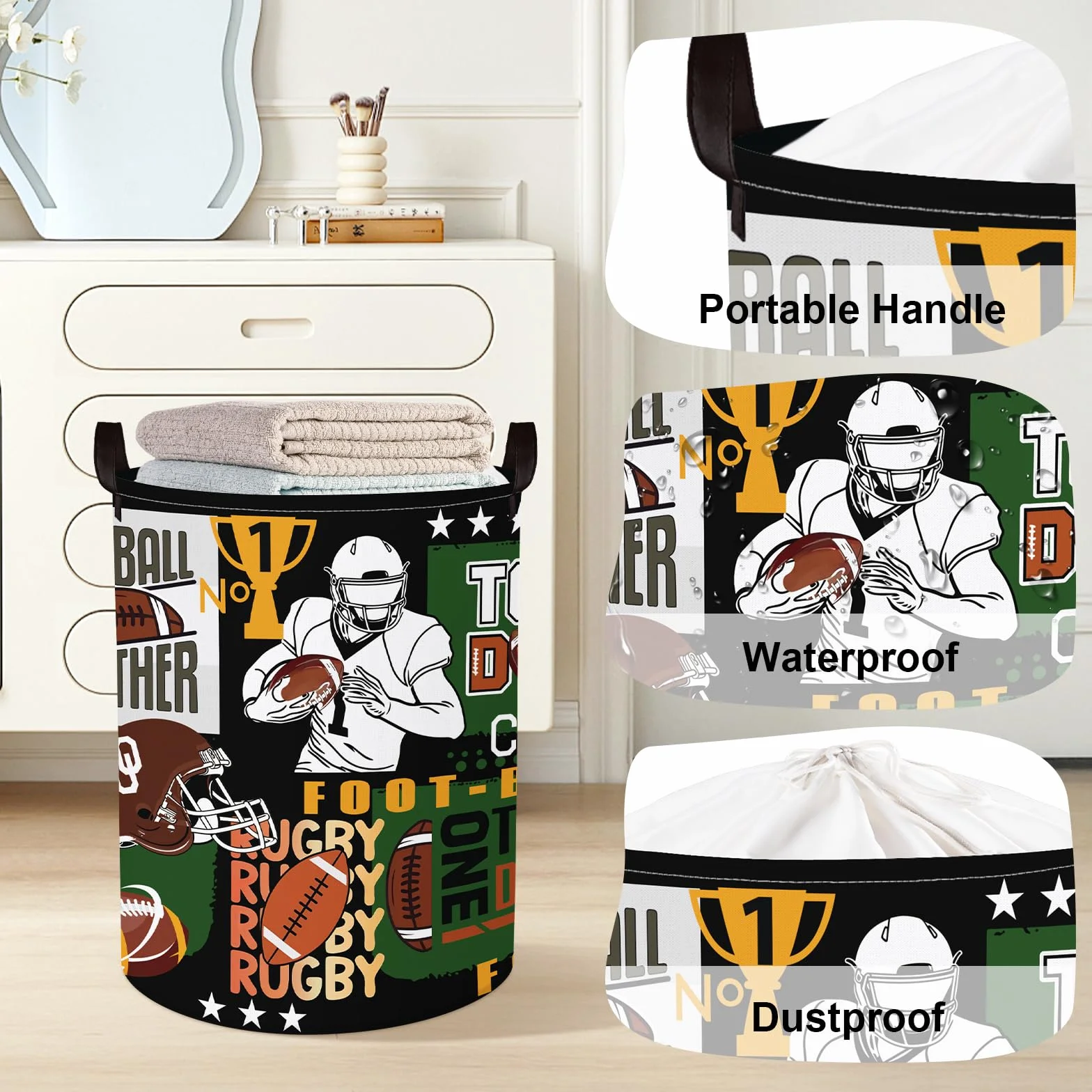 Komiks kosz na pranie dla dzieci, składany, dla chłopców, duży kosz do przechowywania ubrań, zabawek, do pokoju dziecięcego, łazienki, rugby, 63 l