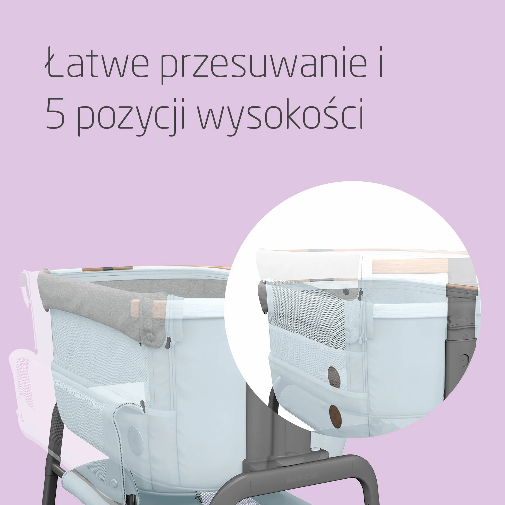 Maxi-Cosi Iora Łóżeczko Przystawka, Co-sleeper , 0–6 mies., maks. 9 kg, 4 Poz. Odchylenia i 5 Wysokości, Łatwe Przesuwanie, Wygodny Materac, Duży Kosz, Łatwe Przenoszenie, Essential Grey