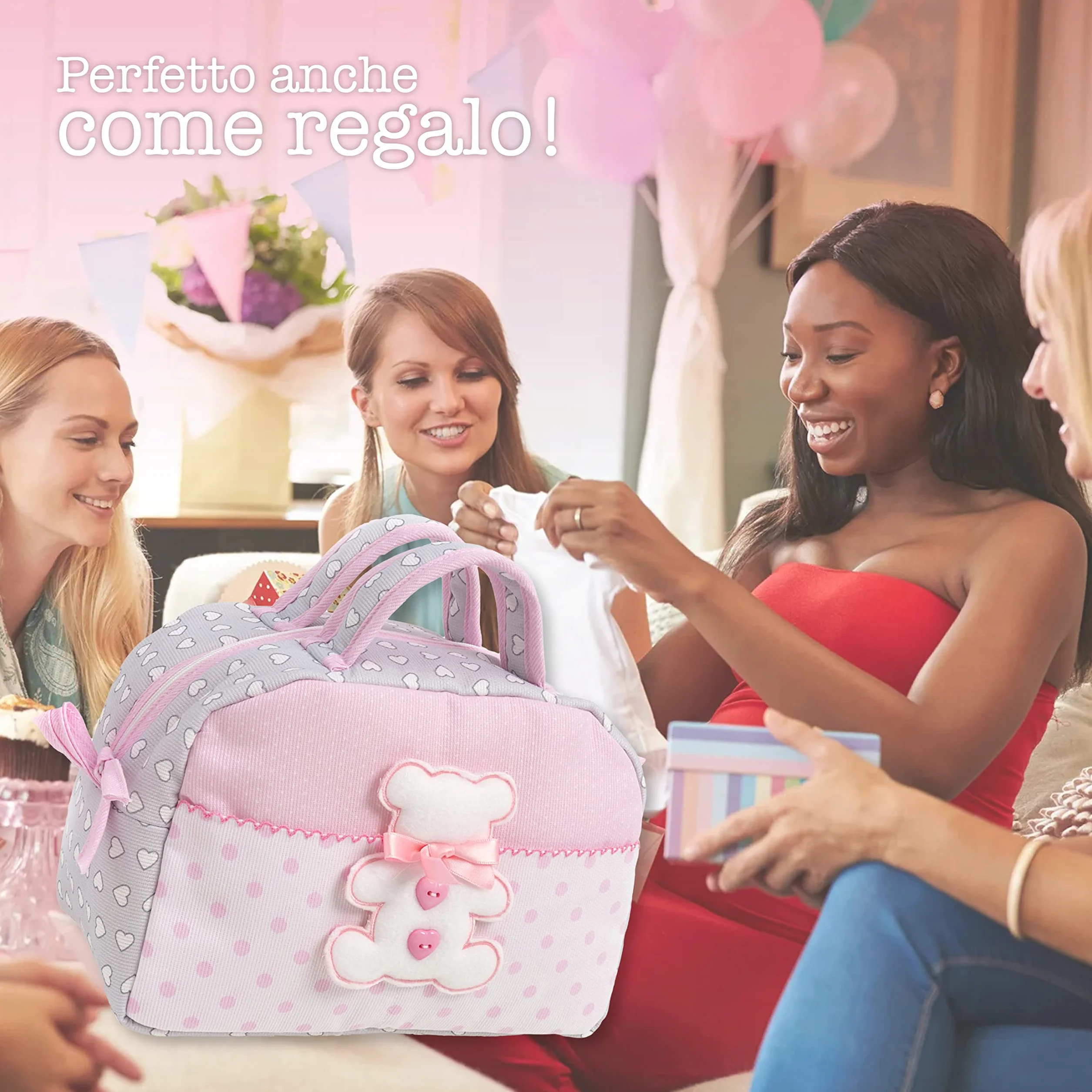 FILET Beauty Case z uchwytami i zamkiem błyskawicznym, bawełna wyściełana, szary i różowy, Made in Italy