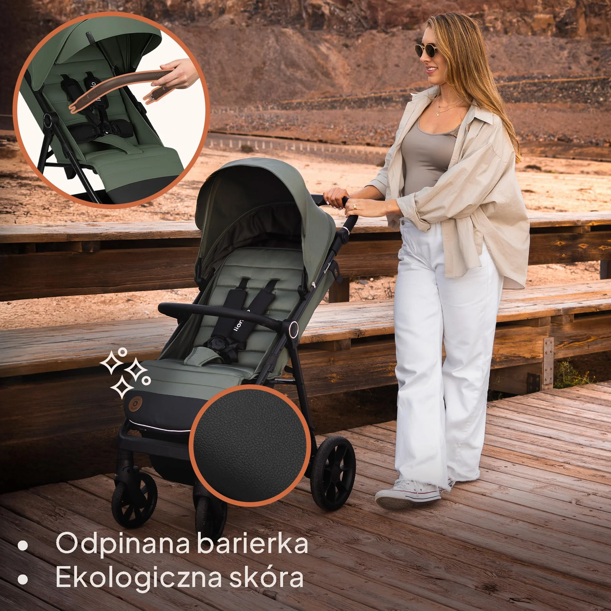 LIONELO IVA Spacerowy Wózek Dziecięcy do 22 kg od 6 m do 4 lat Obrotowe Koła 360° Pełna Amortyzacja Regulacja Rączki Oparcia i Podnóżka Daszek XXL UPF50+ Materiał Premium
