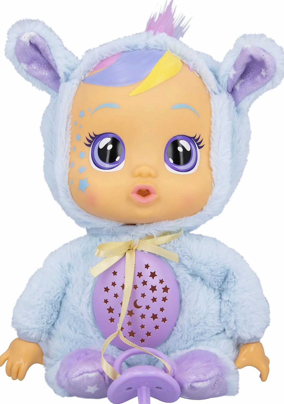 CRY BABIES Goodnight Gwiaździste niebo Jenna/Sleepy Time lalka niemowlęca ze światłami LED, łzy, kołysanki i projektor gwiazd, lampka nocna - lalka na dobranoc dla dzieci w wieku 18 m