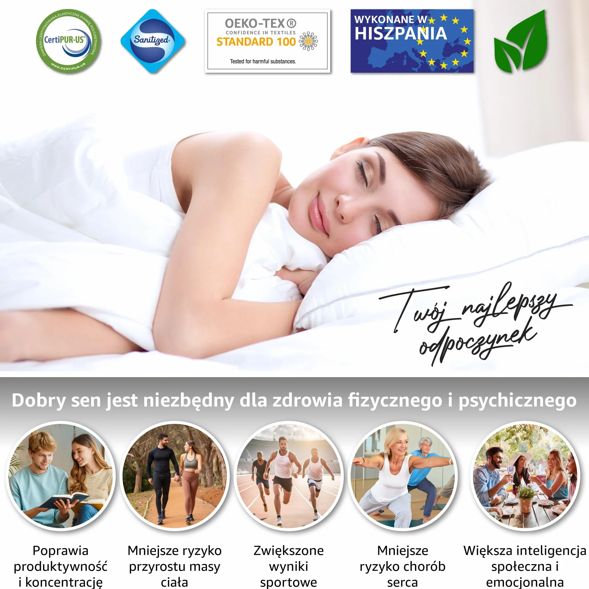 Materace 180 x 200 średniej twardości. Wysoki komfort. Podwójny zimowy/letni rdzeń sprężynowy powlekany sprężynami Visco. Kolor jasnoszary. Natura hybrydowa wysokość 32 cm