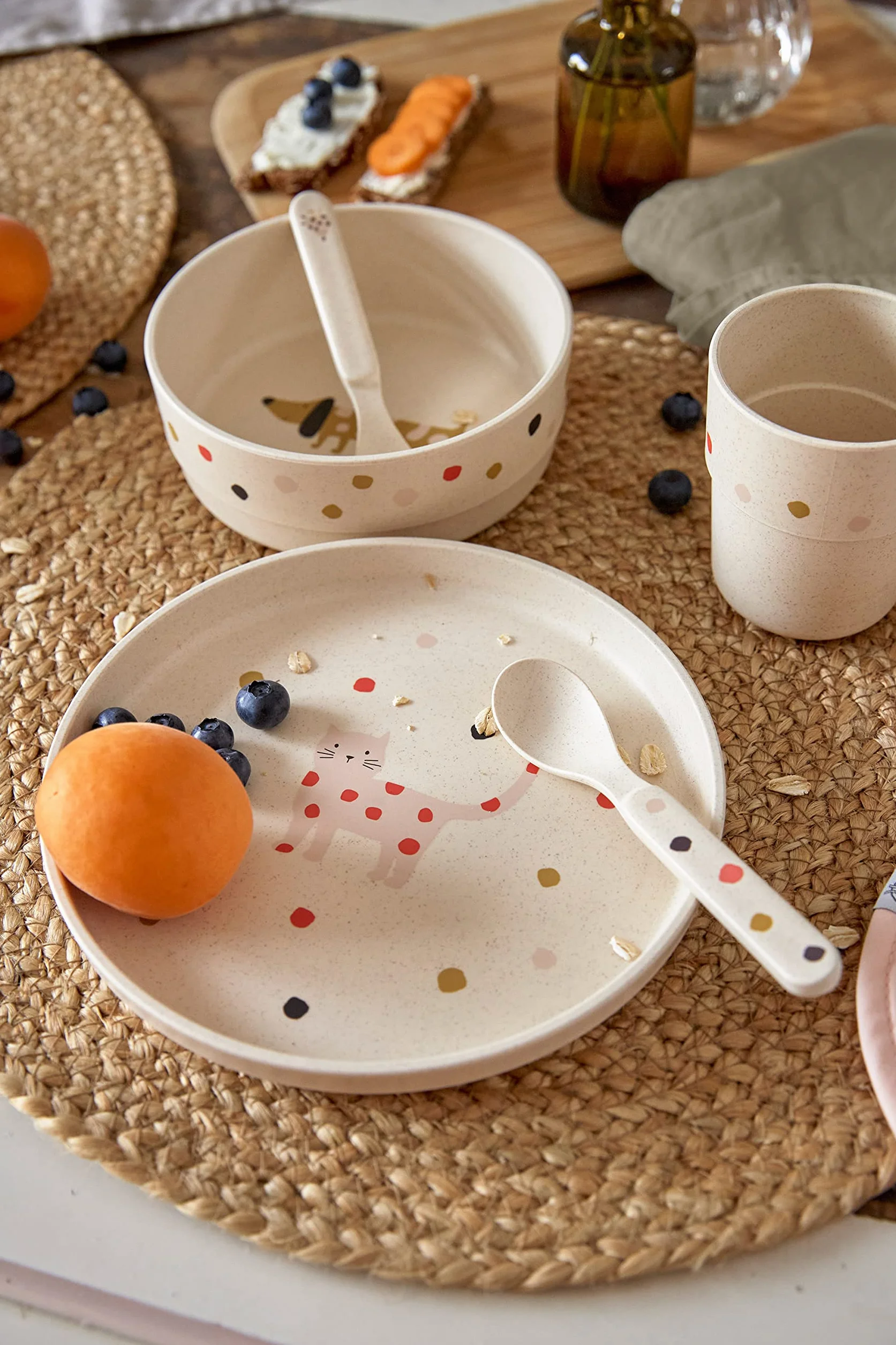 LÄSSIG Zestaw naczyń dla dzieci Little Mateys Spicy Orange bez BPA do zmywarki i mikrofalowej