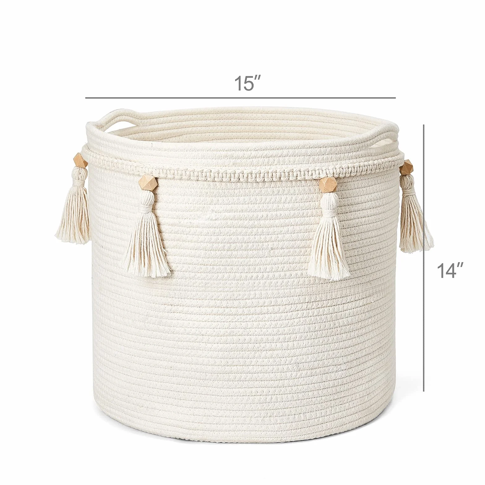 Mkono Makrama, dekoracyjny kosz z liny bawełnianej w stylu boho, tkane frędzle, organizer do pokoju dziecięcego, zabawek, salonu, sypialni, 38 cm