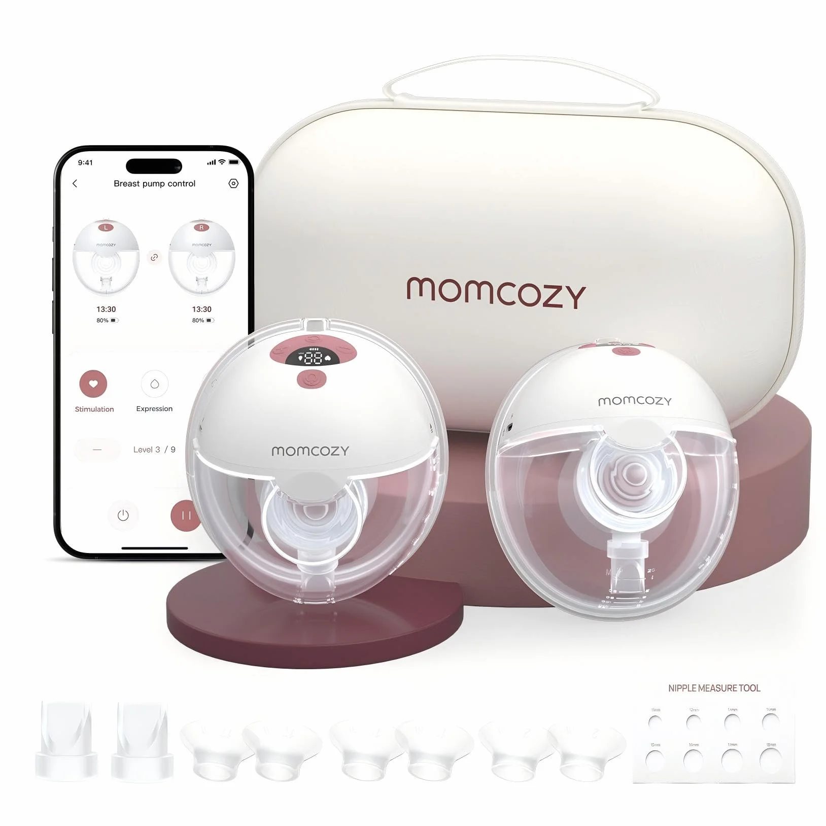 Momcozy M5 Smart Elektryczna Laktacja Bezprzewodowa, 3 Tryby 9 Poziomów, 24 mm, Czerwony, 2 szt.