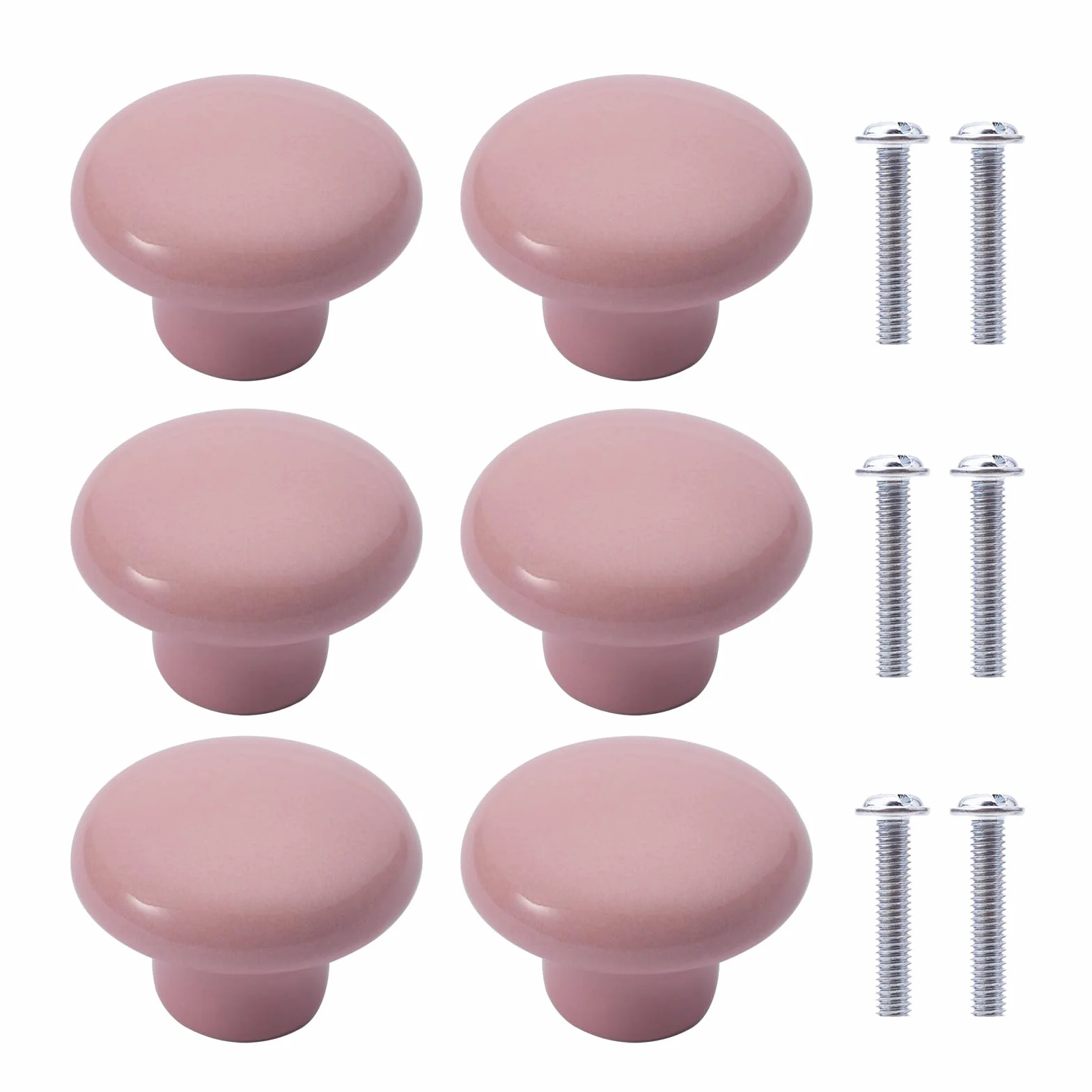 NAKUPENDA 6 sztuk gałek meblowych, okrągłe, ceramiczne gałki do szuflad, ceramiczne, okrągłe uchwyty do pokoju dziecięcego, kuchni, szafy, regału na książki (jasnoróżowe)