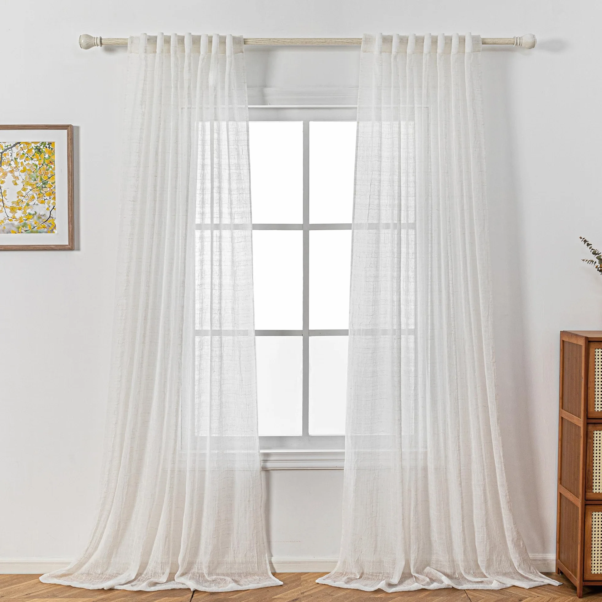 Zasłony Boho 2-częściowy Zestaw Półprzezroczyste Plisowane 245x140 cm Beżowe