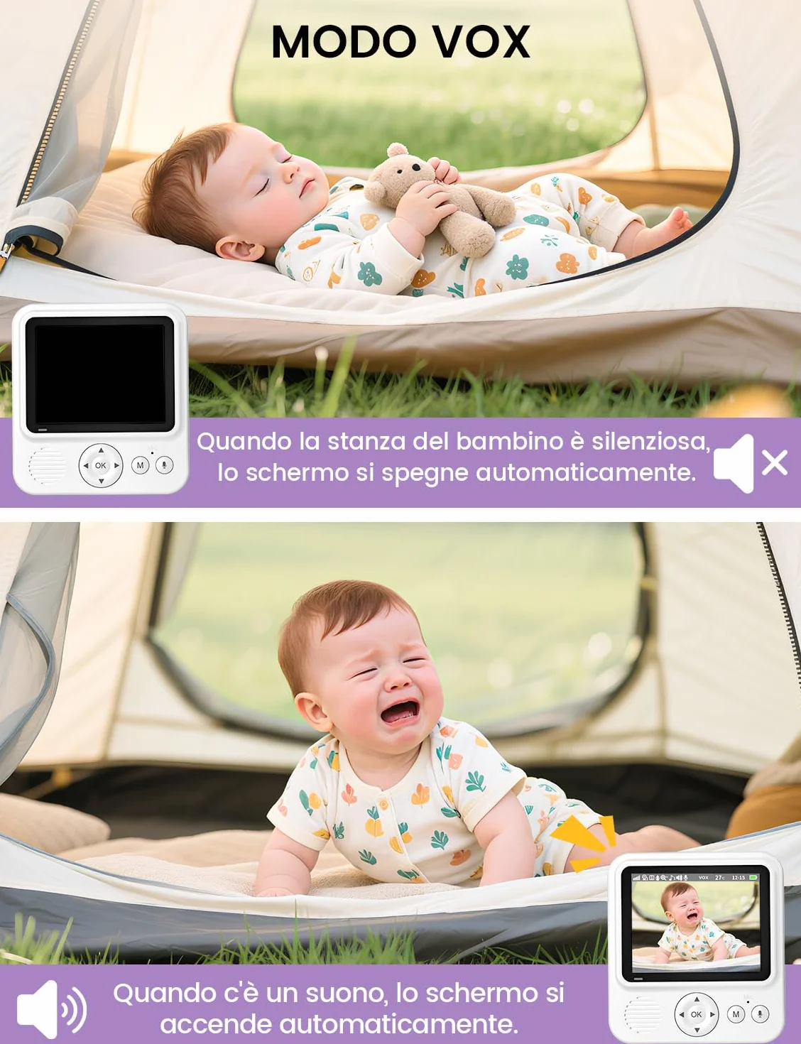 Babyphone z kamerą 2,8 cala 720P HD 2000 mAh monitor dla niemowląt noktowizor VOX