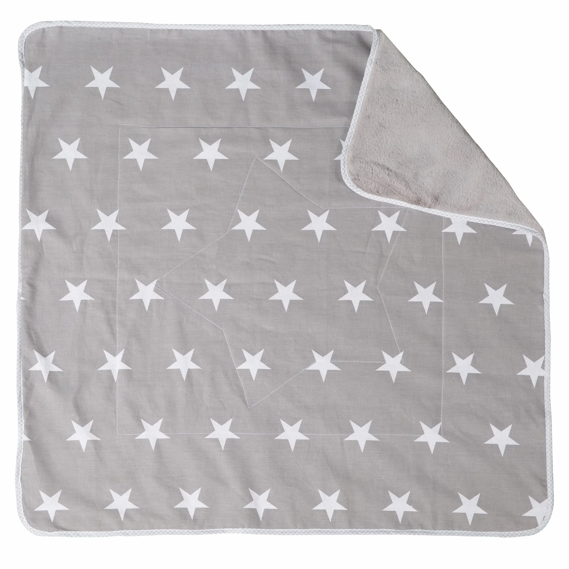 roba Kocyk dla niemowląt Little Stars - 80 x 80 cm - Kocyk do przytulania, pełzania i zabawy - Miękki kocyk dziecięcy dwustronny z motywem gwiazdek z bawełny/pluszu - Szary/Biały