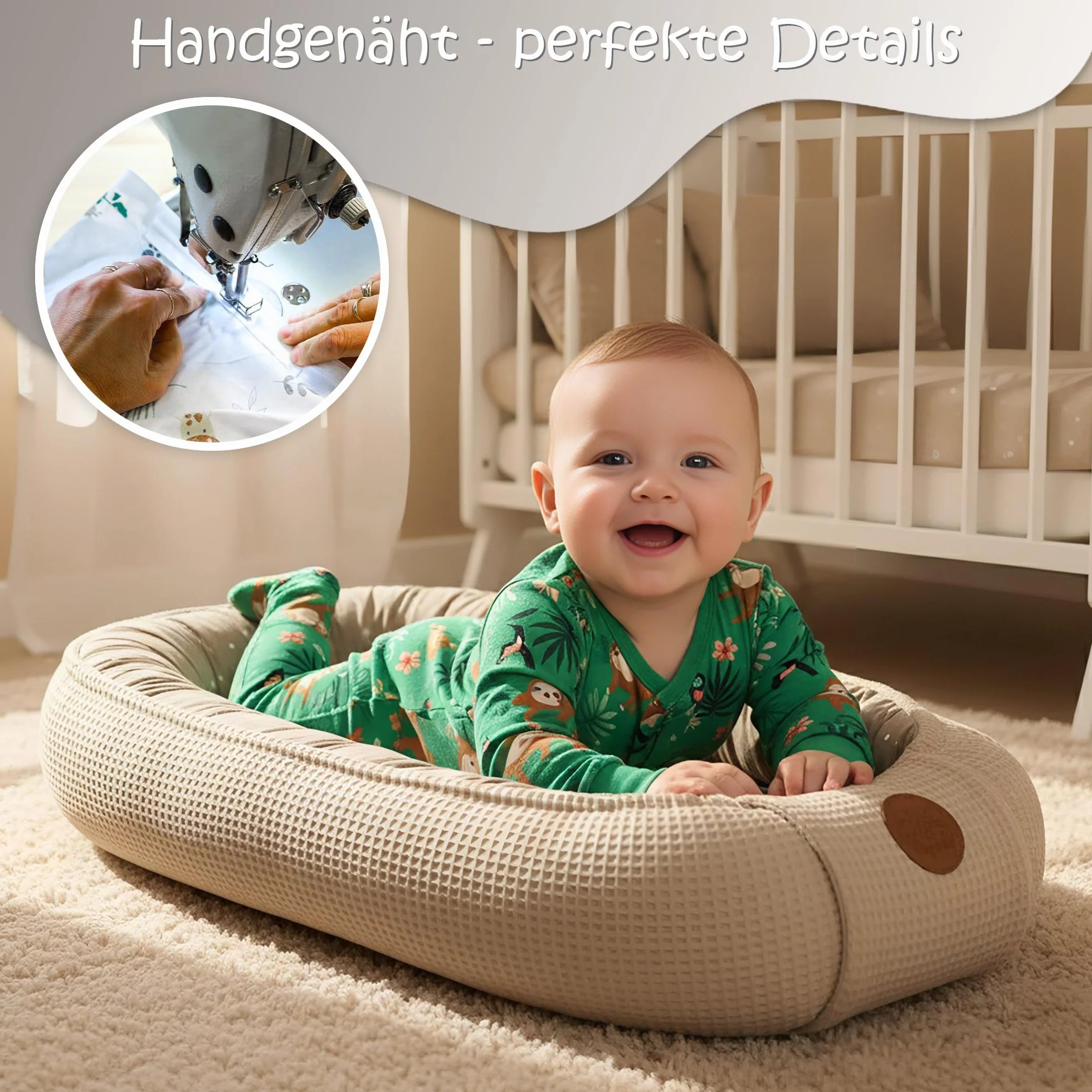 Ochraniacz niemowlęcy Babynest 90x50 cm - kokon Ręcznie robiony dwustronny bawełniany wafel z babynest jeleń brązowy