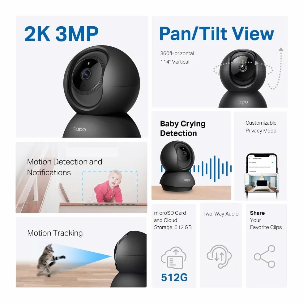 TP-Link Tapo C211 | Obrotowa kamera Wi-Fi 3MP do monitoringu domowego | Detekcja ruchu | Tryb nocny | Dwukierunkowe audio | Obsługa microSD do 512 GB | Kompatybilna z Alexa i Google Home