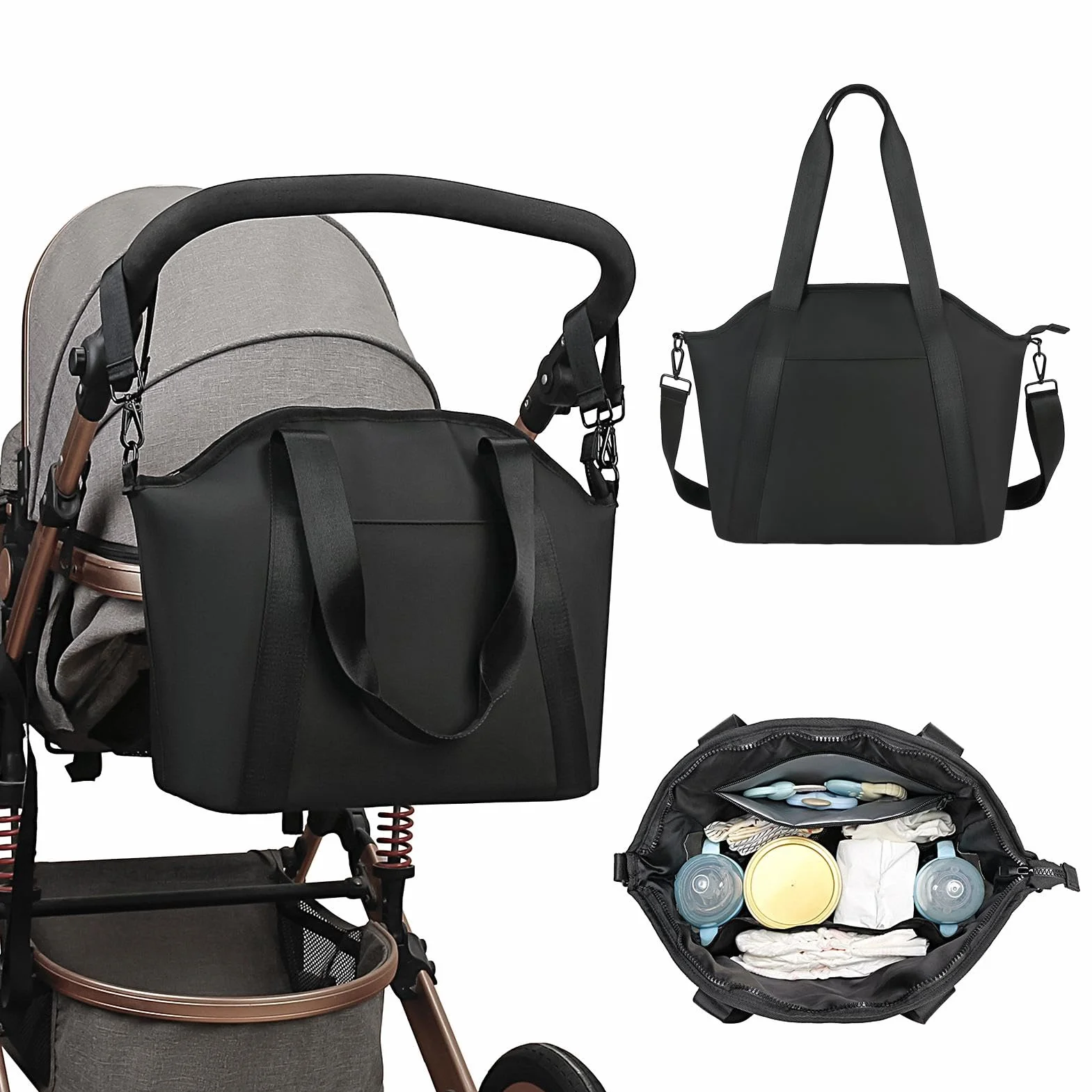 Stroller Diaper Bag, wodoodporna torba na pieluchy, torba na pieluchy, wielofunkcyjne torby na pieluchy, torby na pieluchy o dużej pojemności, 13,3 x 6,1 x 9,4 cm na mokre wycieraczki, pieluchy,