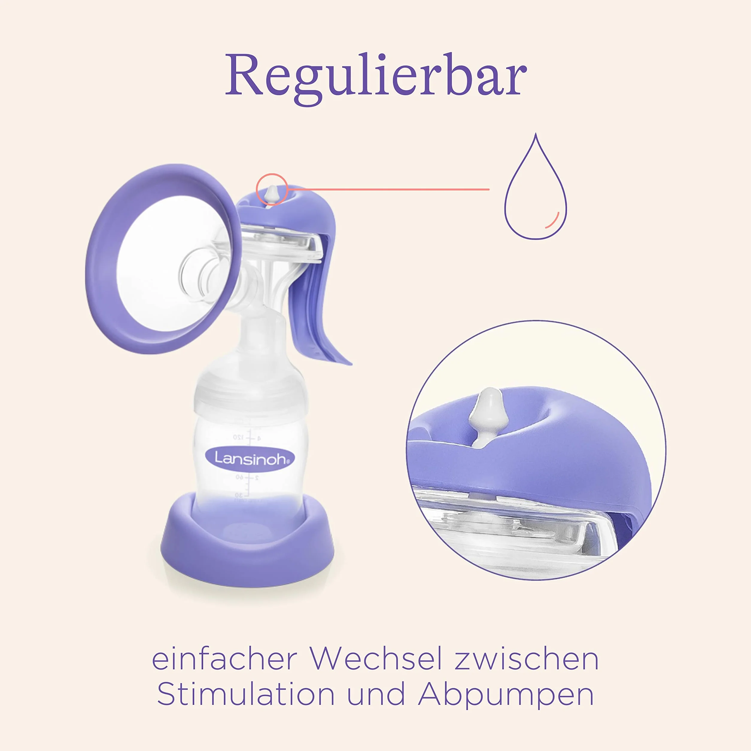 Lansinoh Manual Breast Pump Single Breastfeeding Milk Breastpump, ComfortFit Breast Cushion, Let-Down and Expression Customisable Pumping Modes, Convenient & Portable Travel
