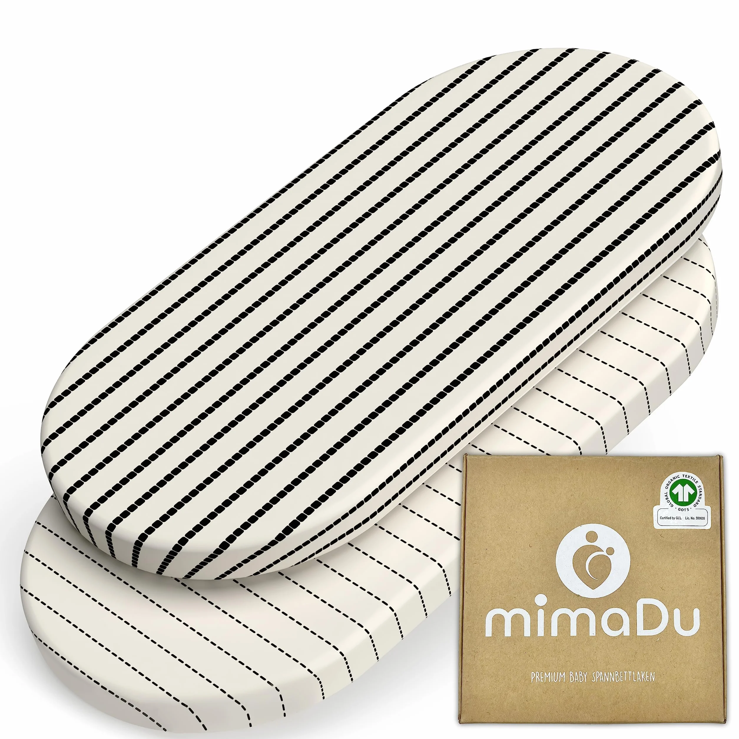 mimaDu - Zestaw 2 prześcieradeł z gumką GOTS z bawełny organicznej 80 x 40 cm, również do wózków dziecięcych, 80 x 35 cm, prześcieradła z gumką do wózków dziecięcych, wózków wiklinowych, kosza