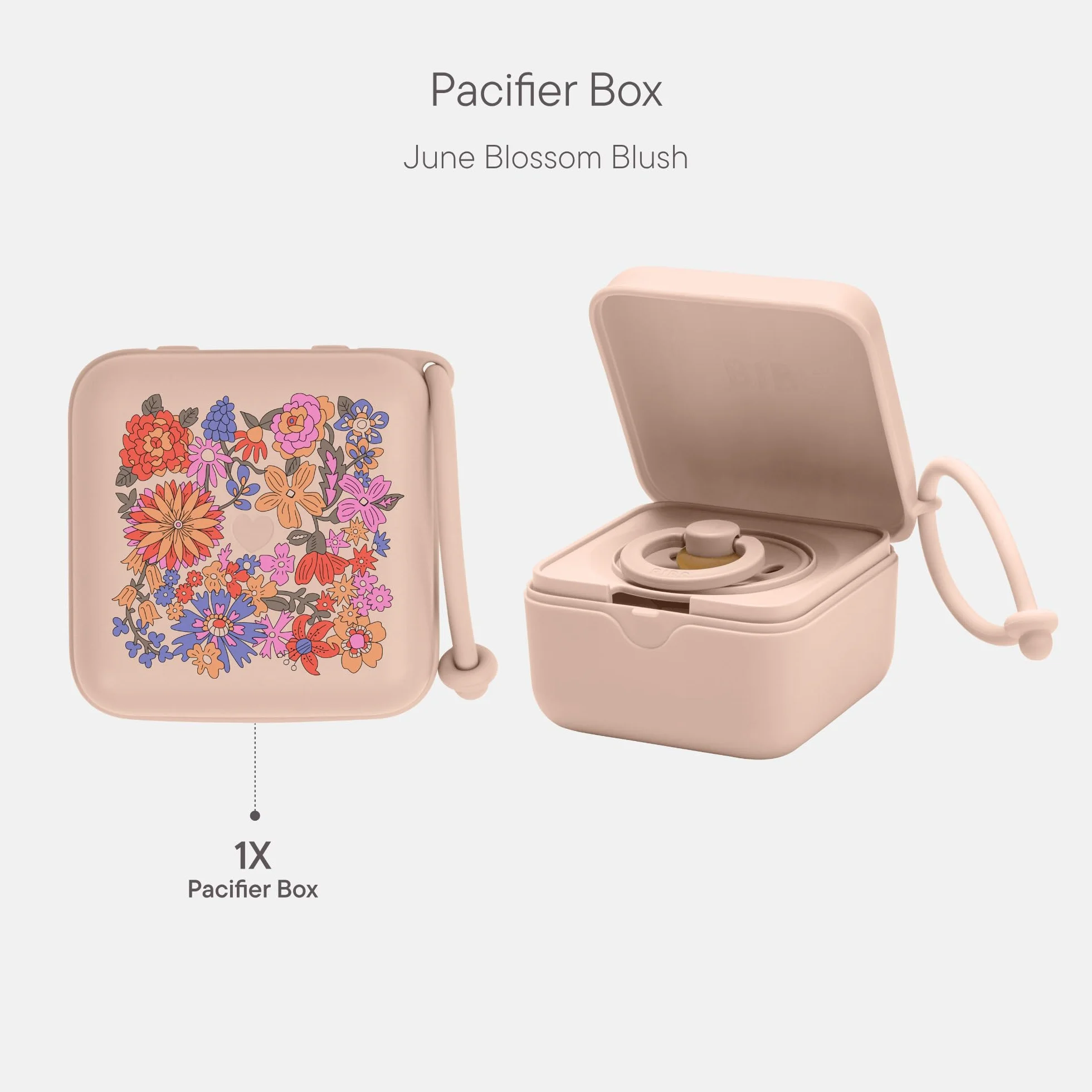 BIBS Liberty Pojemnik na smoczek z paskiem. Pojemnik do przechowywania i sterylizacji smoczków. - June Blossom Blush