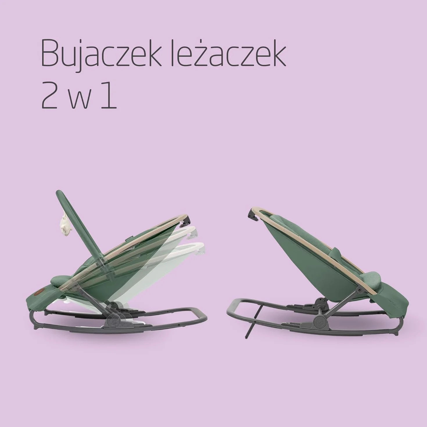 Maxi-Cosi Bujaczek Leżaczek Kori 2 w 1, 0–2 lata, 15 kg, 3 pozycje odchylania, Uprząż Easy-in, Lekki Kompaktowy, Beyond Green