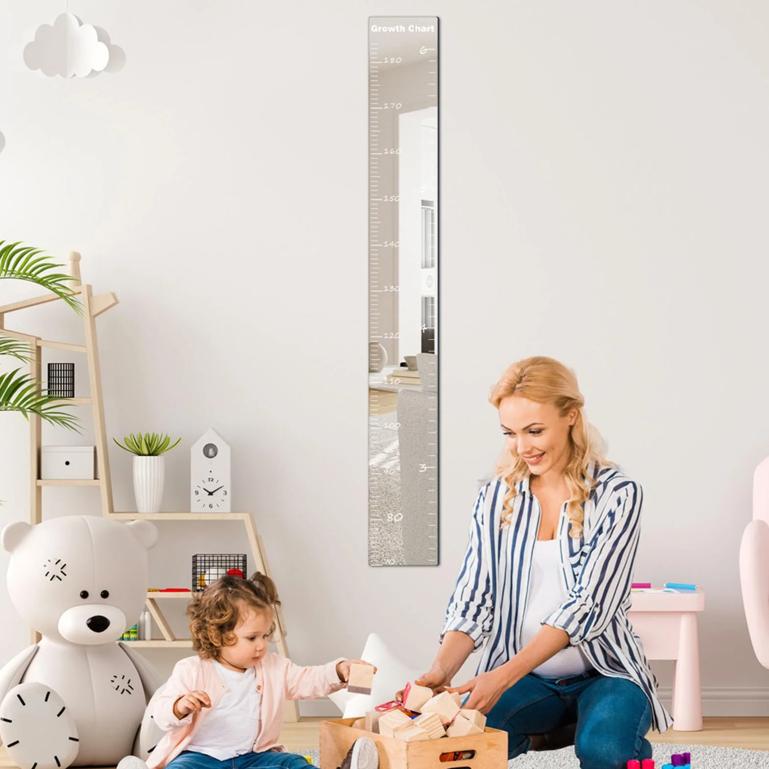 Lustro do Miar Wzrostu dla Dzieci, Nietłukące się Lusterko do Miar Wzrostu dla Dzieci, Akrylowa Samoprzylepna ścienna Miarka Wysokości Lustrzana Miarka do Pomiaru Wysokości z
