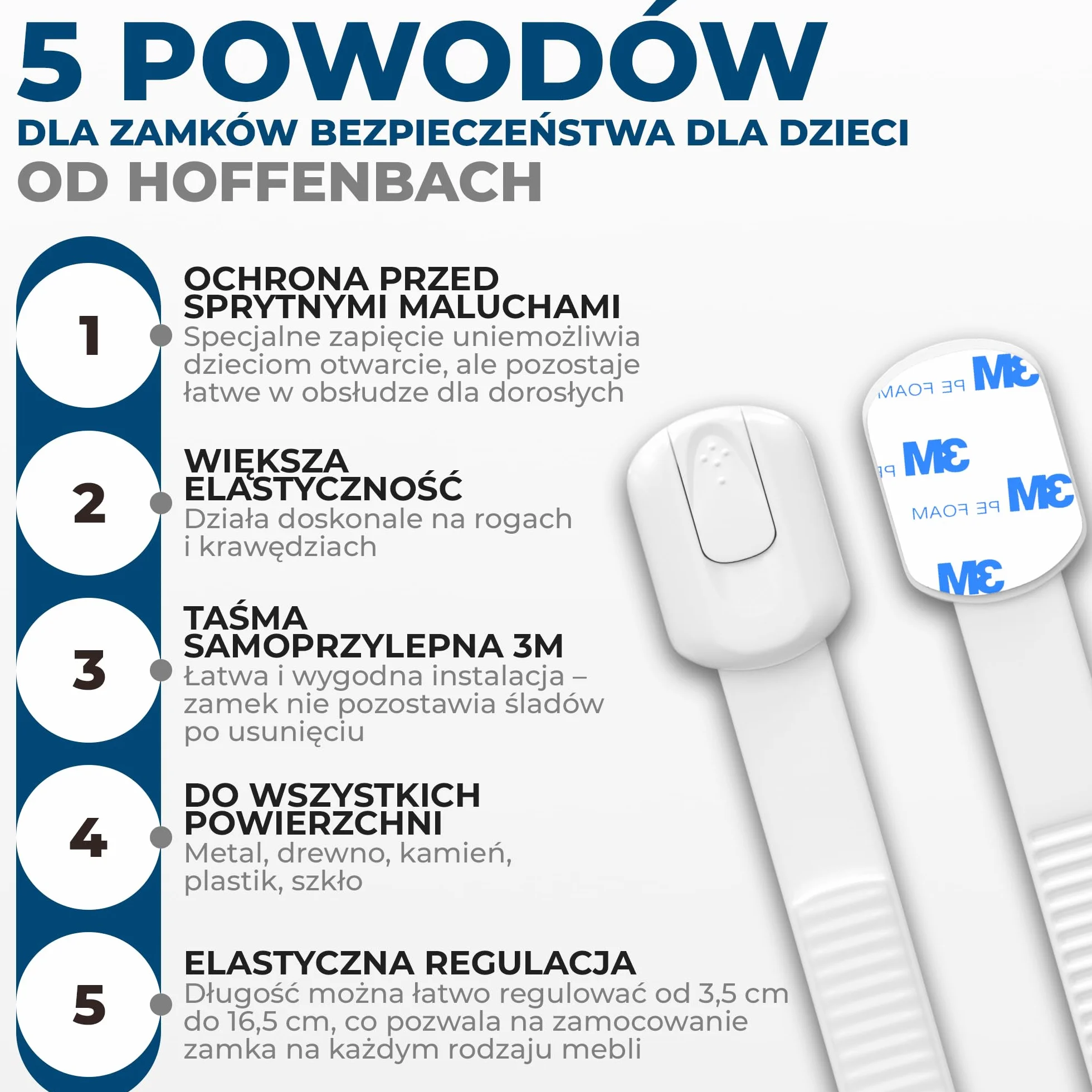 Hoffenbach Zabezpieczenie szafki i szuflad, 8 x zabezpieczenie szafki do przyklejenia dla niemowląt i dzieci, zabezpieczenie szuflady, zamek do szafy, bez wiercenia