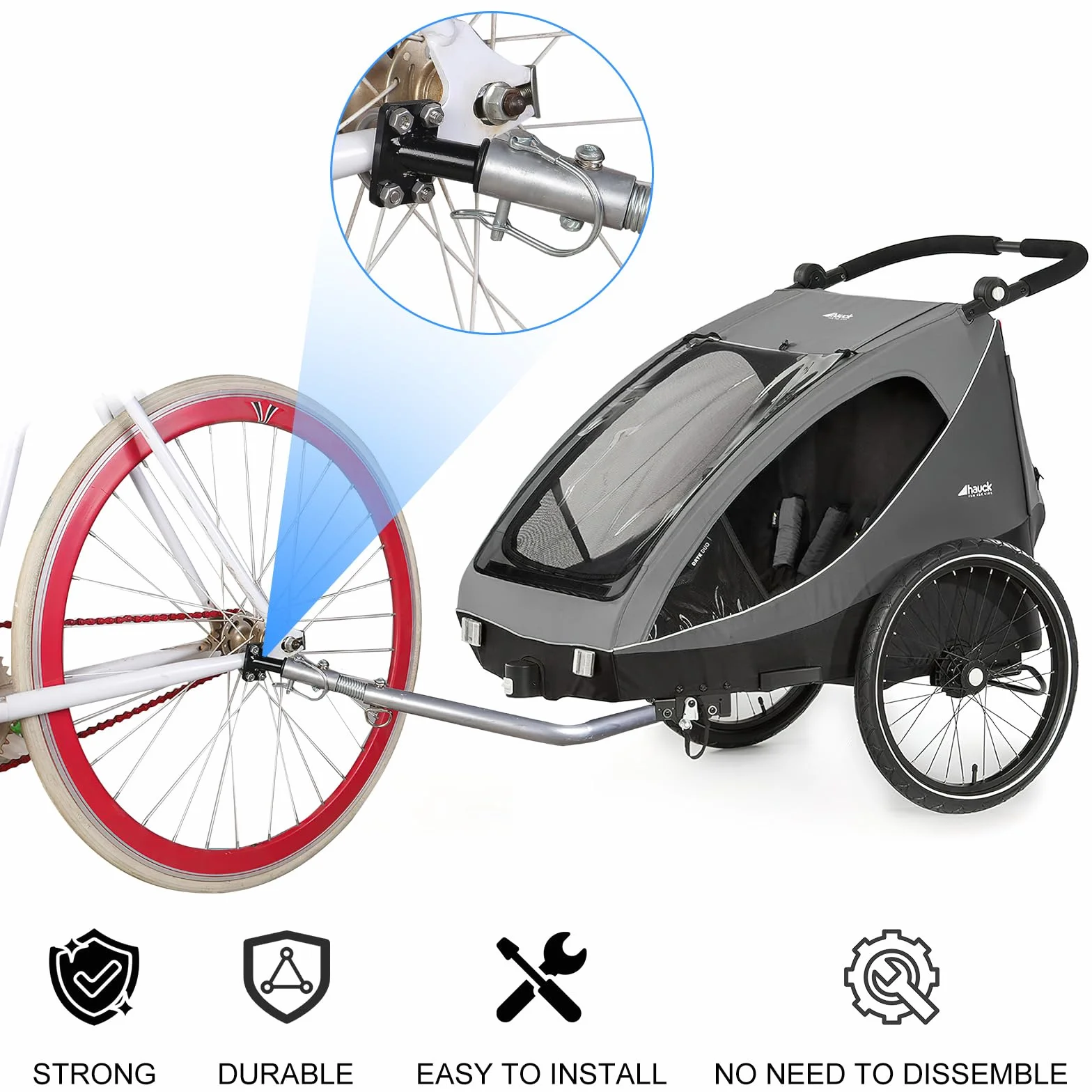 VOSSOT Przyczepka rowerowa do przyczepy rowerowej, sprzęgło do roweru z trzpieniem zabezpieczającym, przyczepka dla psów, przyczepka rowerowa dla psów, adapter do przyczepki rowerowej