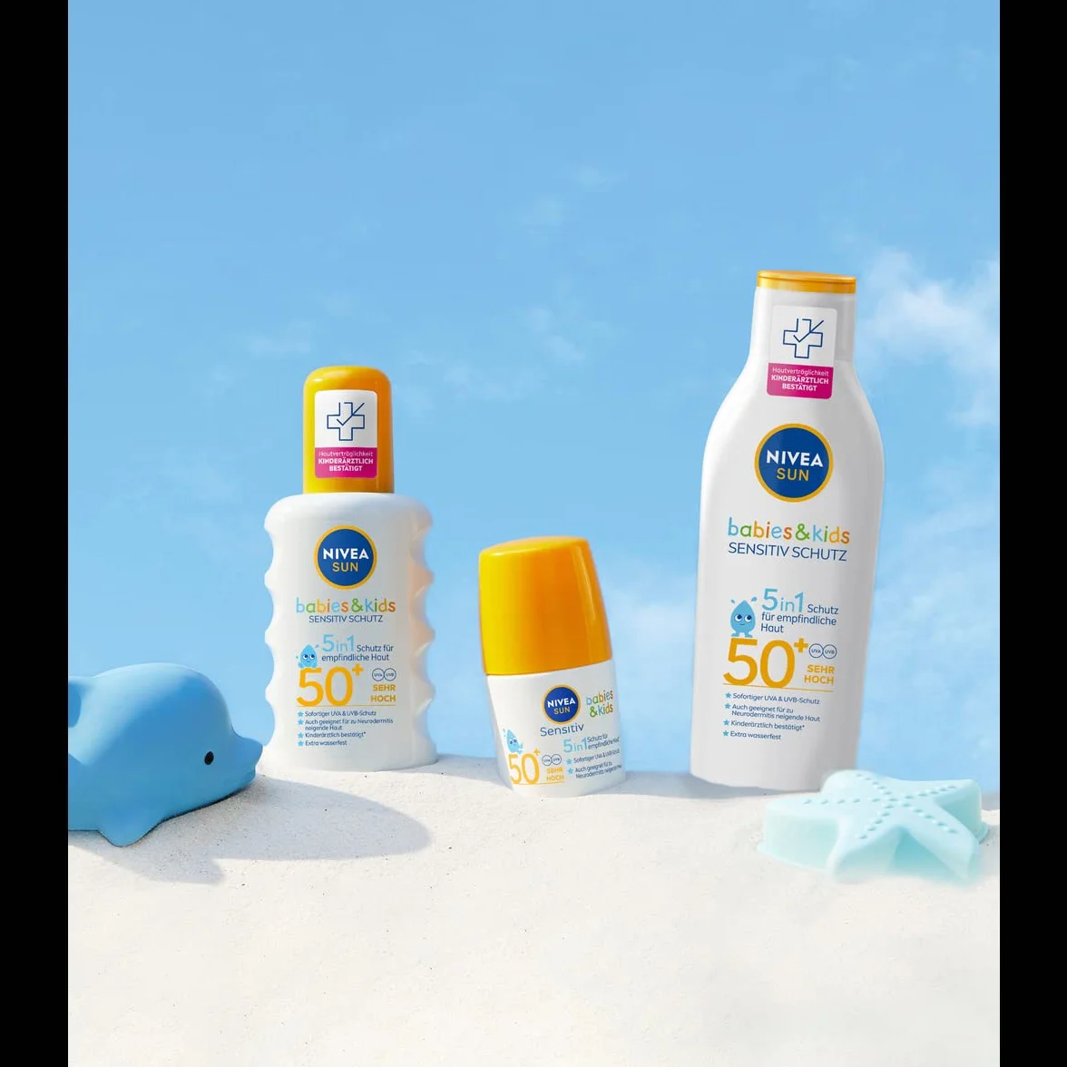 NIVEA SUN Kids Sensitiv wałek przeciwsłoneczny w opakowaniu 1 x 50 ml, krem przeciwsłoneczny z SPF 50+, praktyczny balsam do opalania dla wrażliwej skóry dziecka
