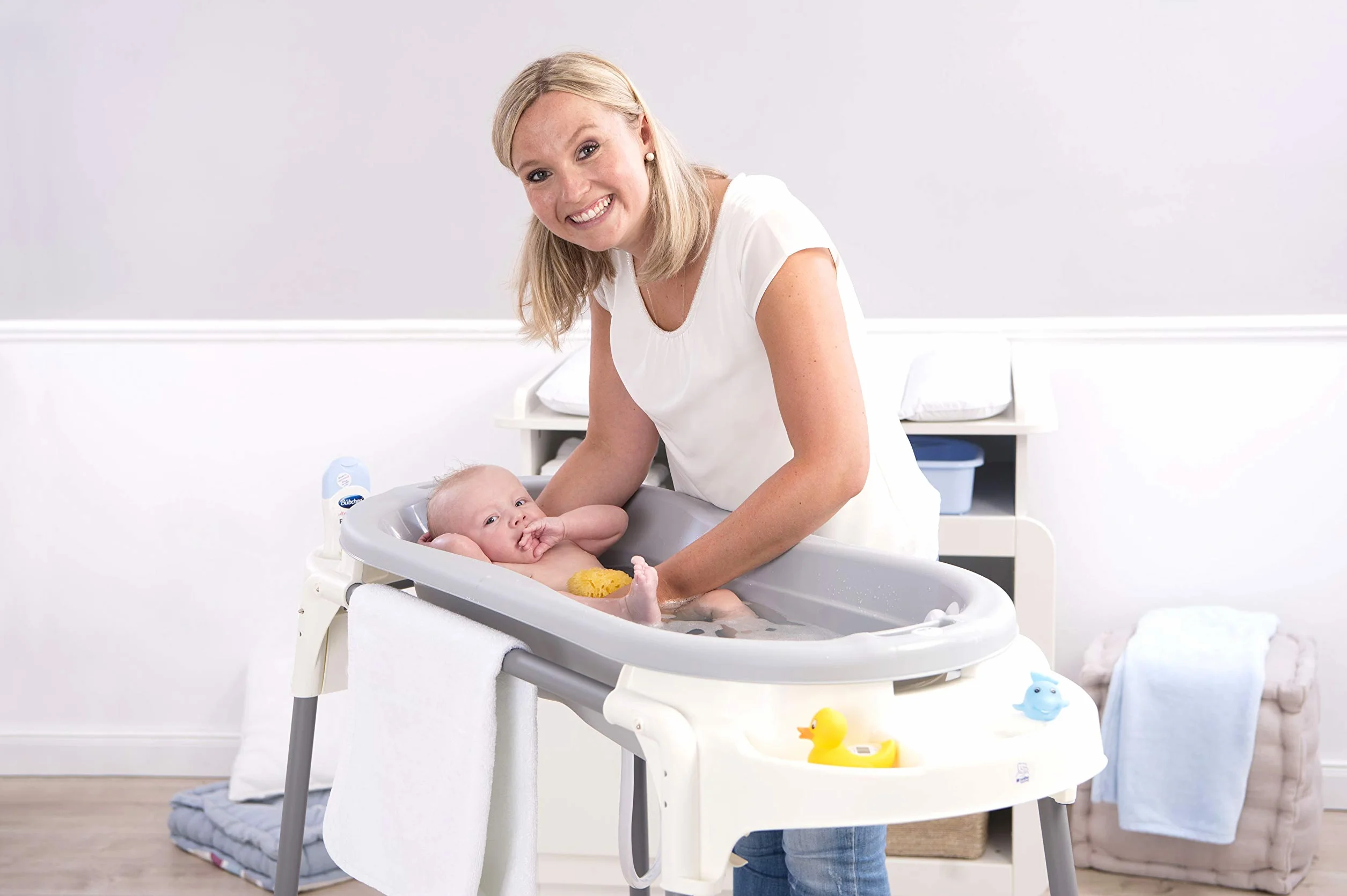 Rotho Babydesign TOP Xtra Duża wanienka z 2 matami antypoślizgowymi i korkiem spustowym, Stone Grey