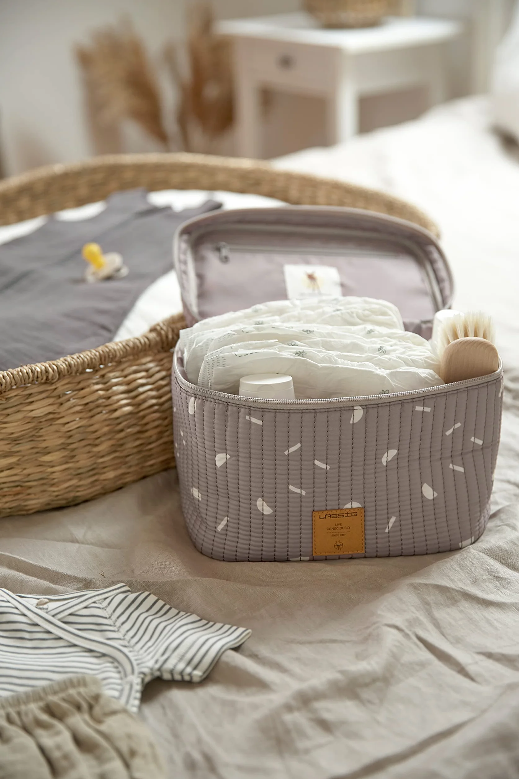 LÄSSIG Organizer do przewijania pieluch do noszenia/Casual Przedszkole Caddy To Go Blocks Taupe